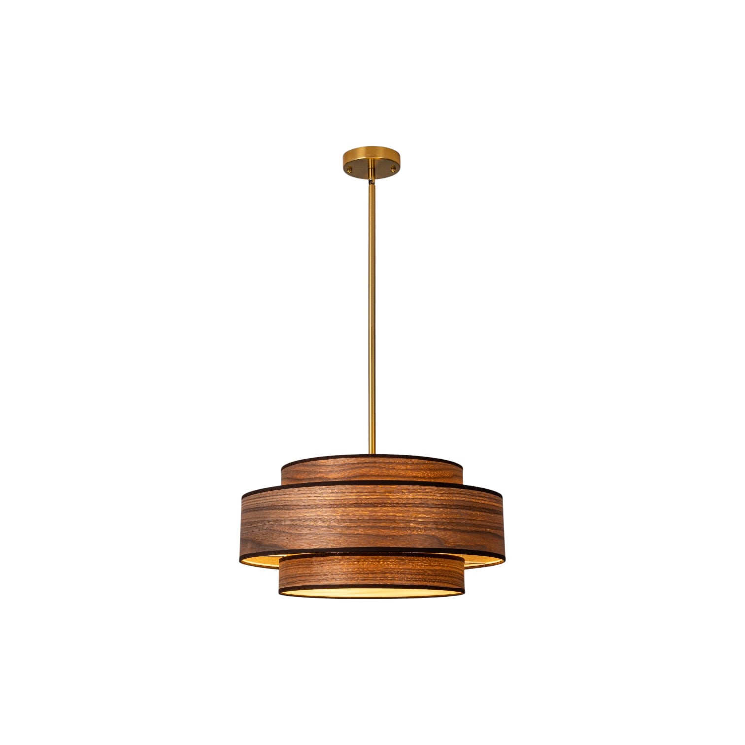 Glowlings 4-Light Modern 20"Wide Walnut Wood Grain Tiered Fabric Shade Drum Chandelier