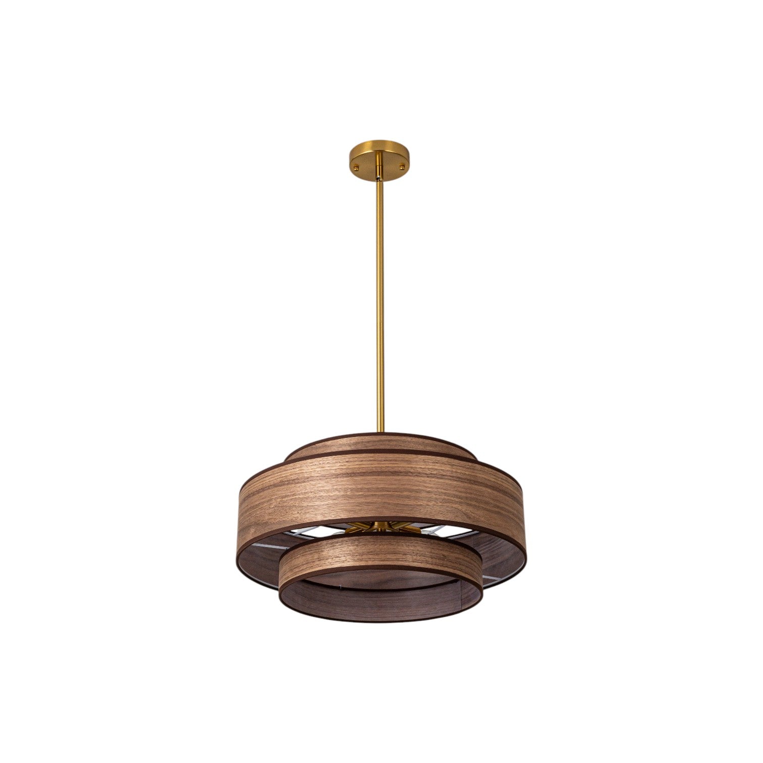 Glowlings 4-Light Modern 20"Wide Walnut Wood Grain Tiered Fabric Shade Drum Chandelier