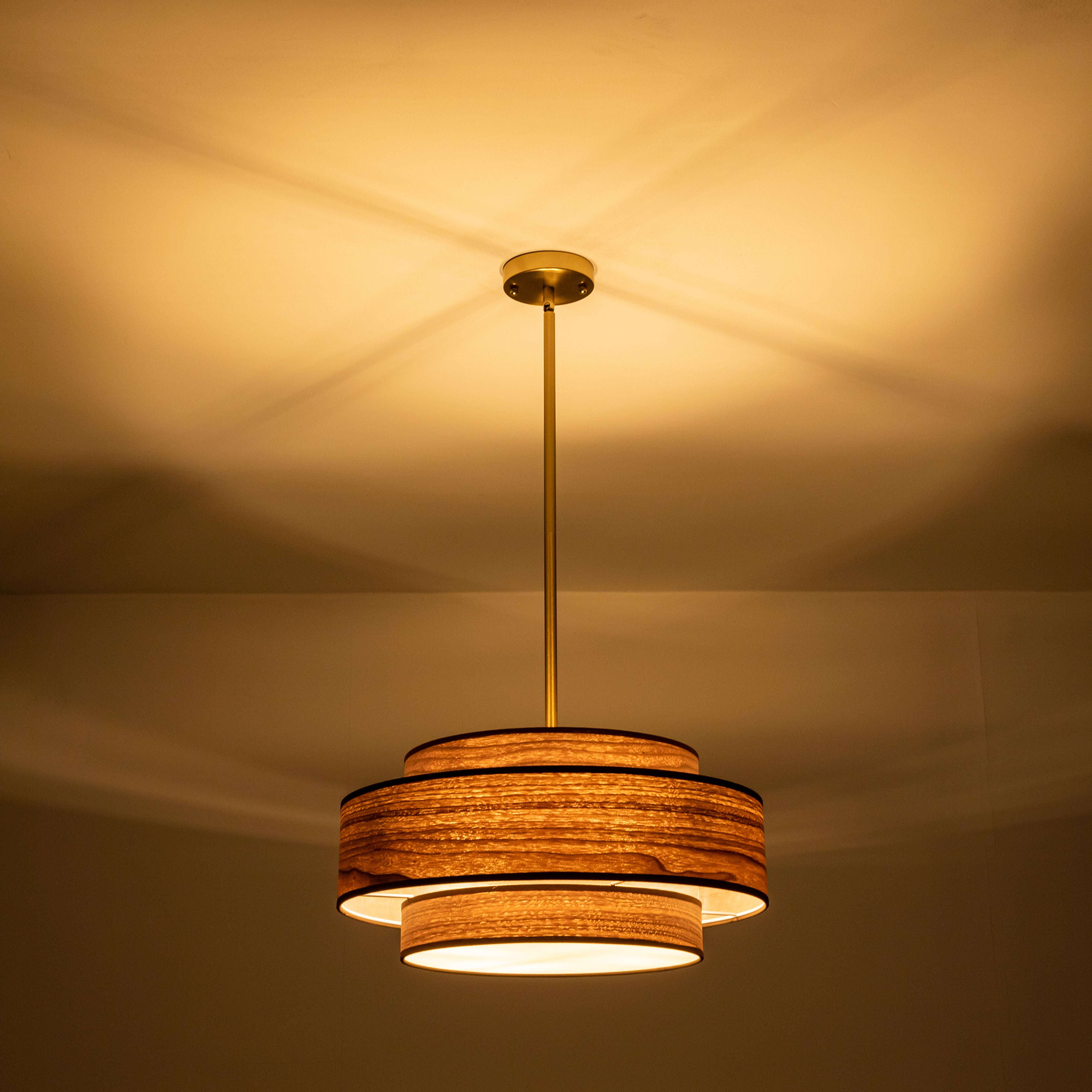 Glowlings 4-Light Modern 20"Wide Walnut Wood Grain Tiered Fabric Shade Drum Chandelier