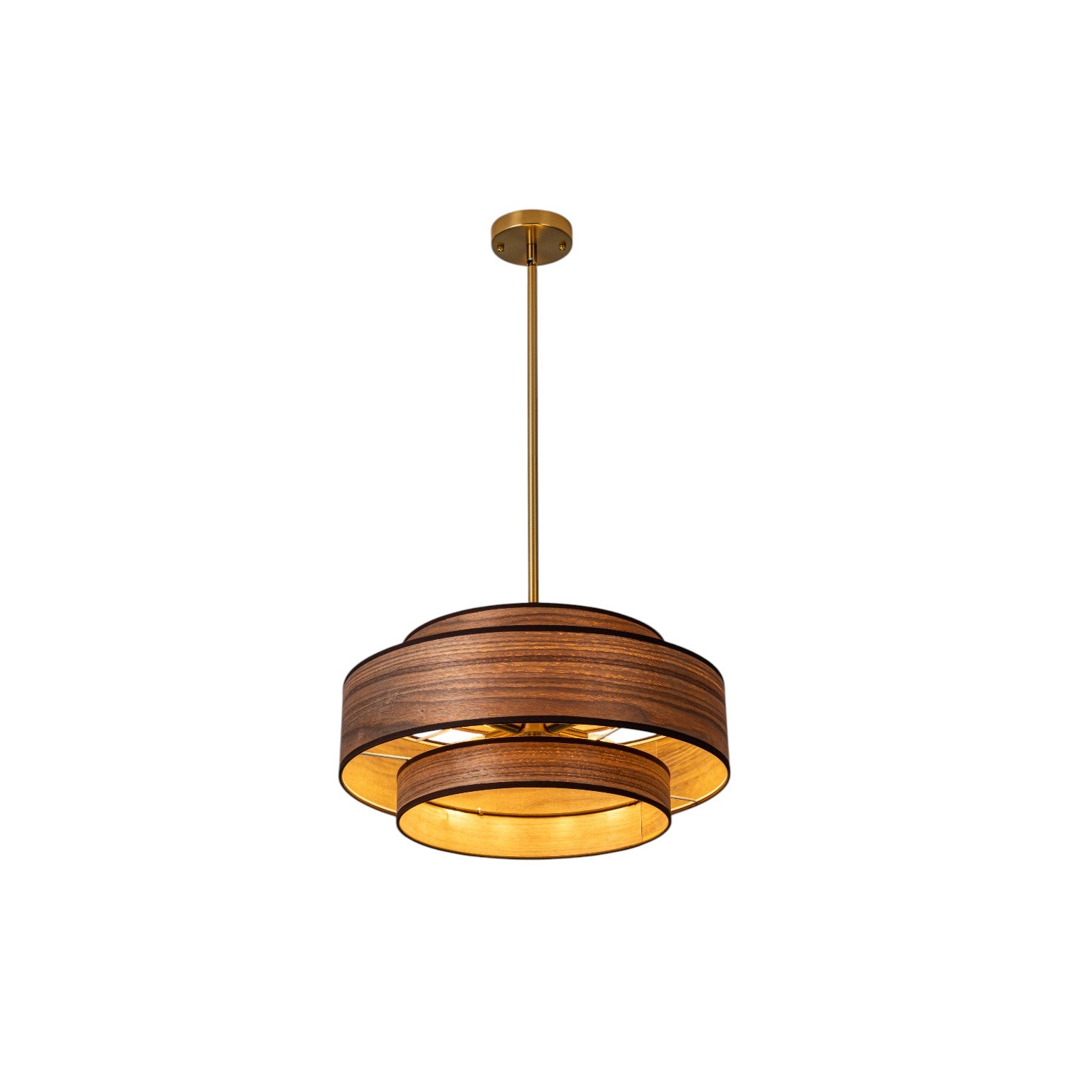Glowlings 4-Light Modern 20"Wide Walnut Wood Grain Tiered Fabric Shade Drum Chandelier