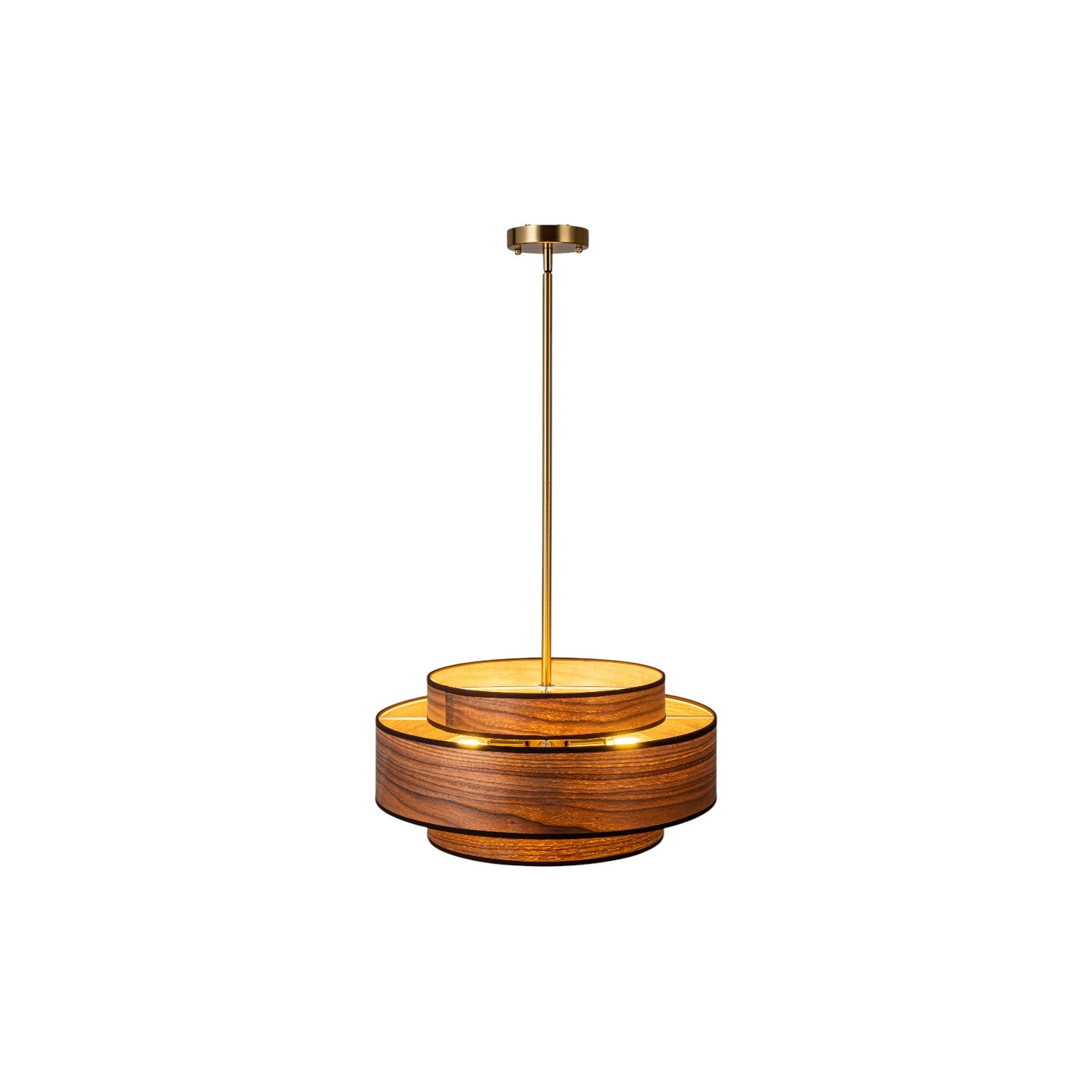Glowlings 4-Light Modern 20"Wide Walnut Wood Grain Tiered Fabric Shade Drum Chandelier
