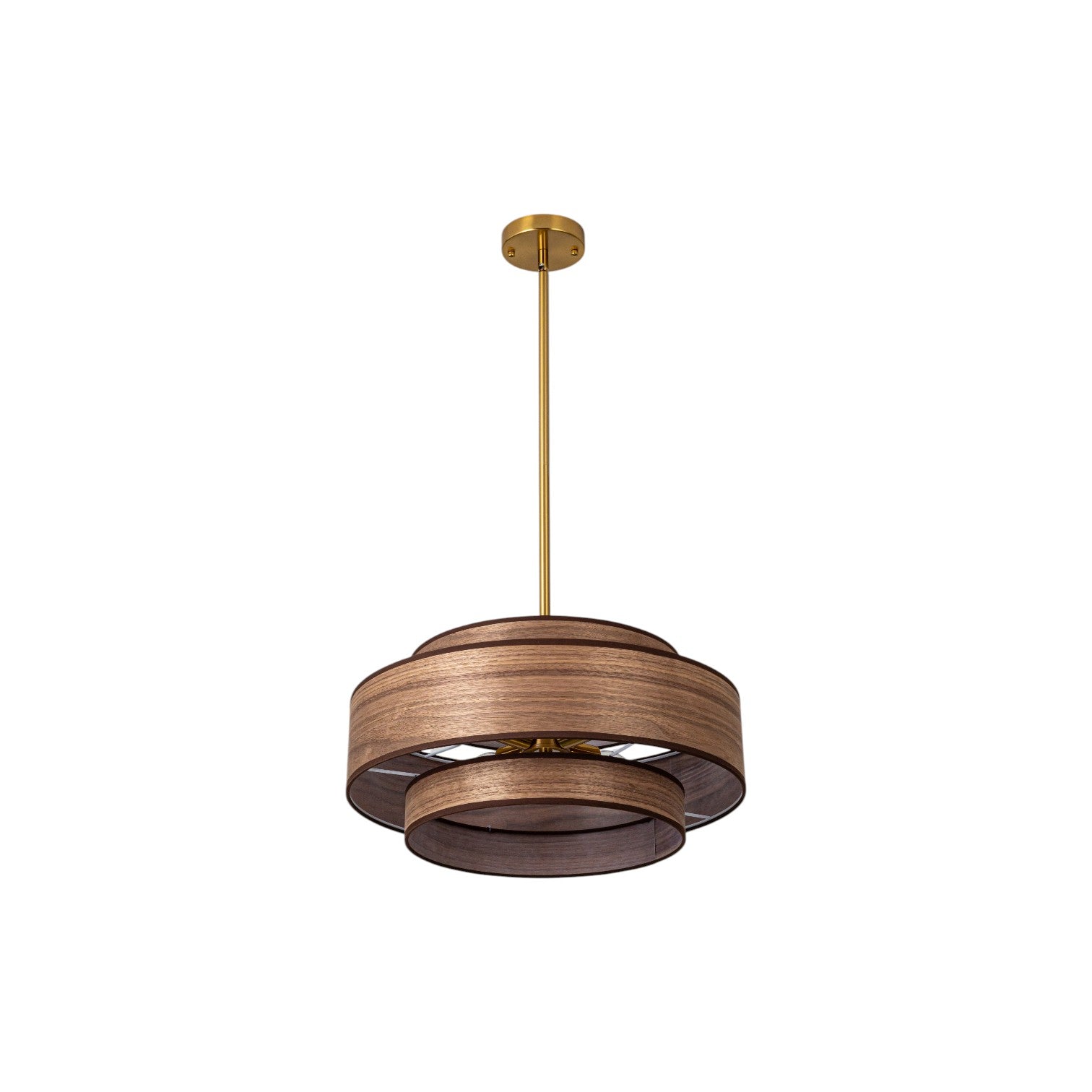 Glowlings 4-Light Modern 20"Wide Walnut Wood Grain Tiered Fabric Shade Drum Chandelier