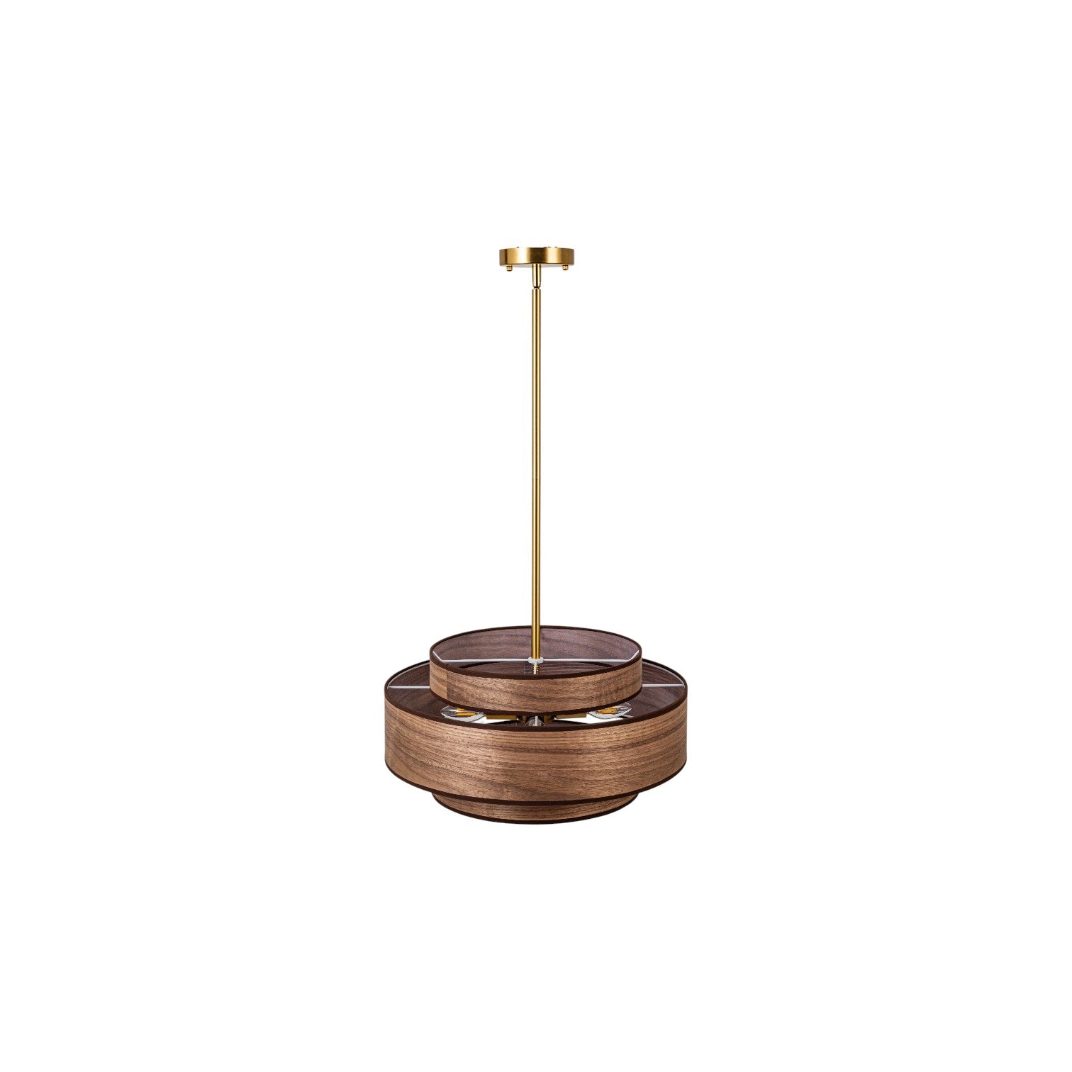 Glowlings 4-Light Modern 20"Wide Walnut Wood Grain Tiered Fabric Shade Drum Chandelier