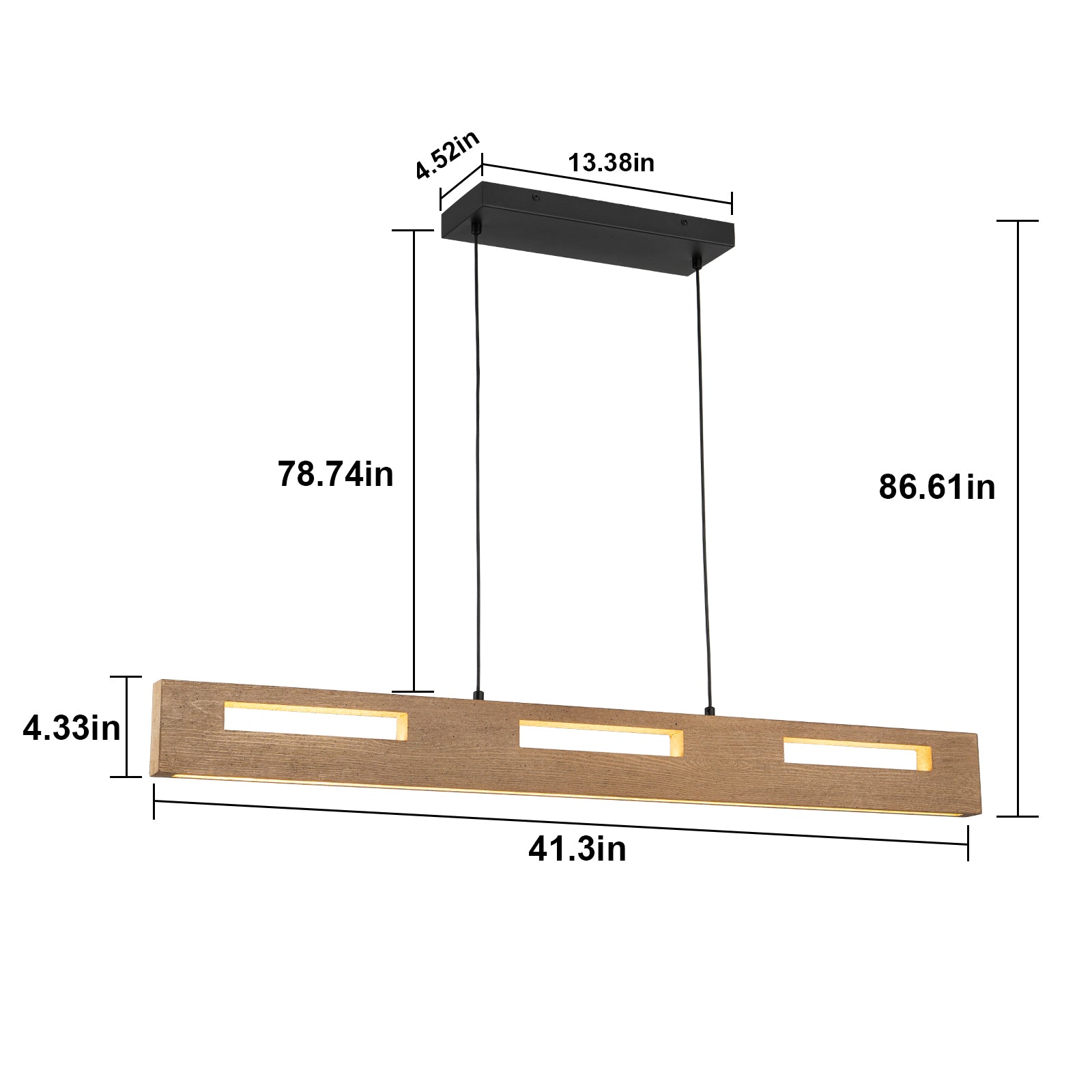 Glowlings 4-Light Modern 41"Wide Rectangle Pine Linear LED Wooden Pendant Light