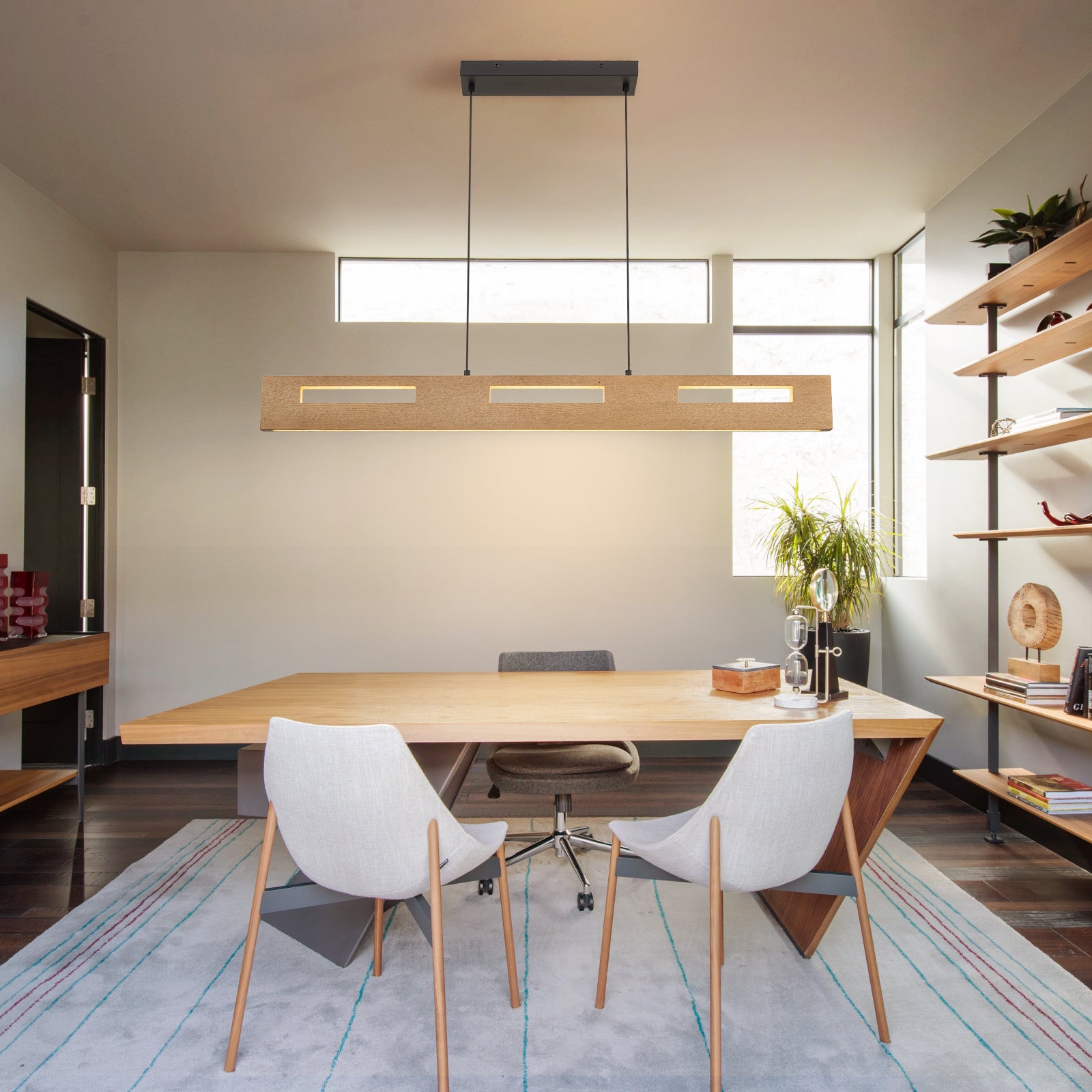 Glowlings 4-Light Modern 41"Wide Rectangle Pine Linear LED Wooden Pendant Light