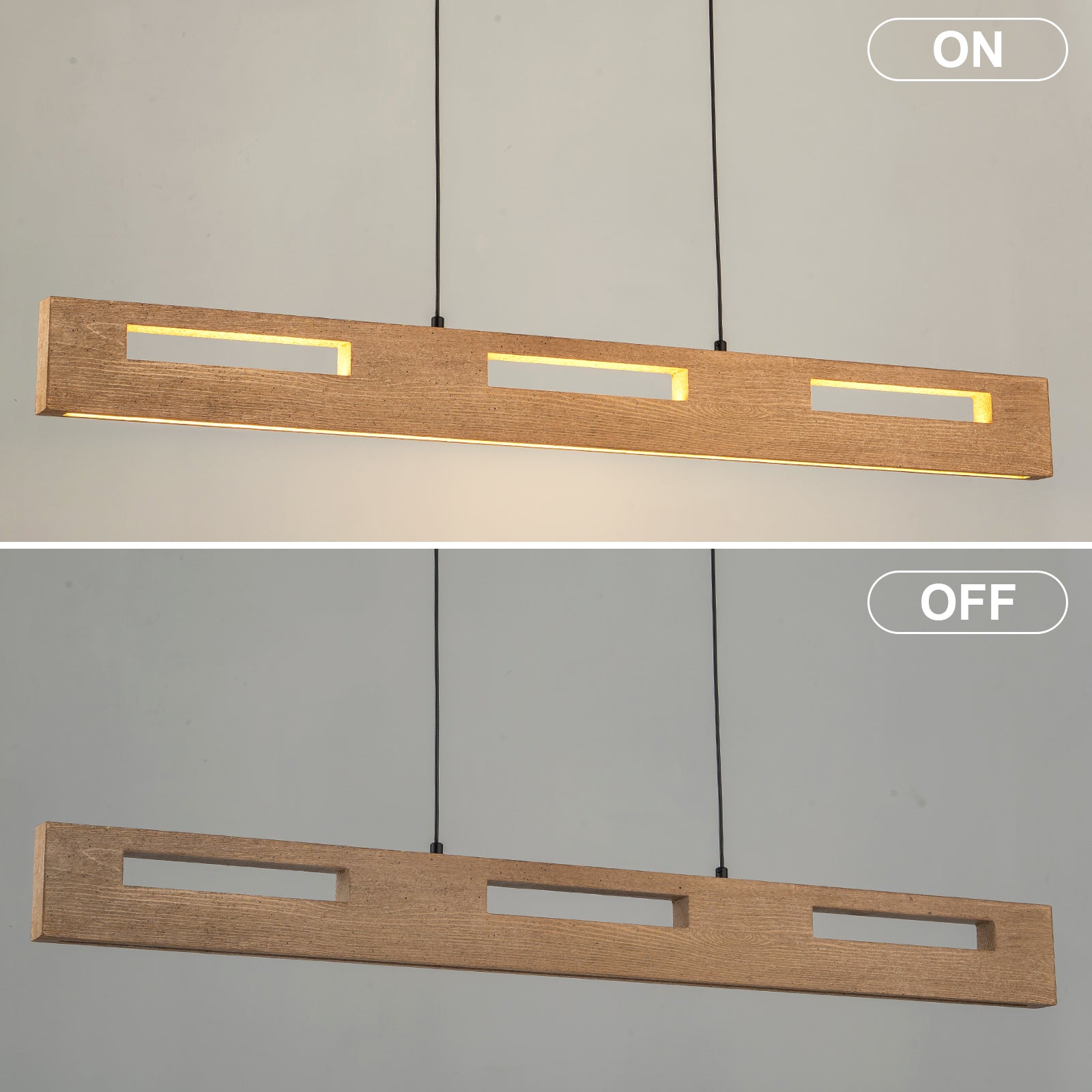 Glowlings 4-Light Modern 41"Wide Rectangle Pine Linear LED Wooden Pendant Light