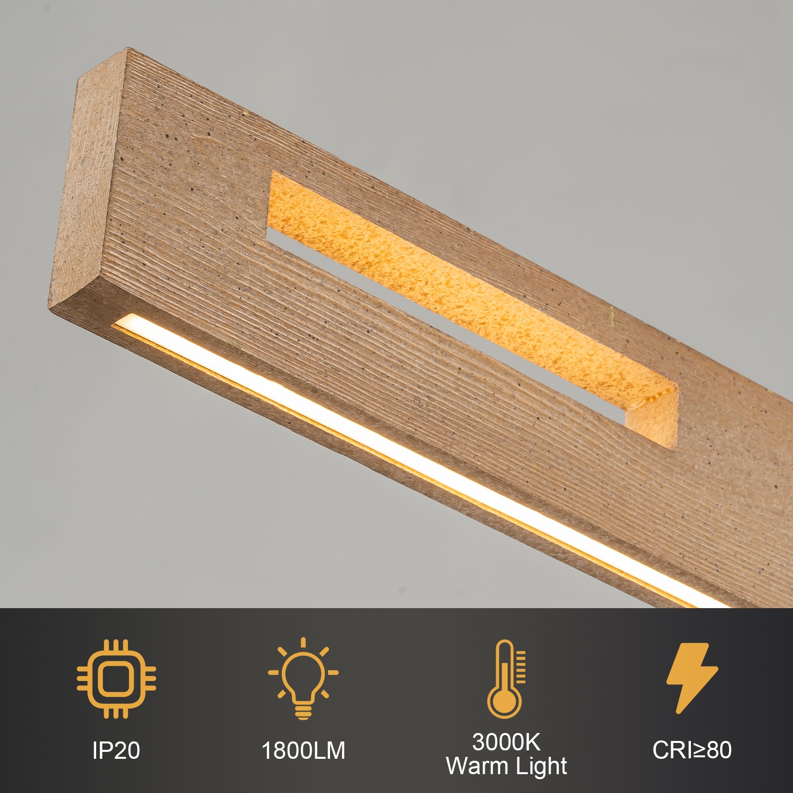 Glowlings 4-Light Modern 41"Wide Rectangle Pine Linear LED Wooden Pendant Light