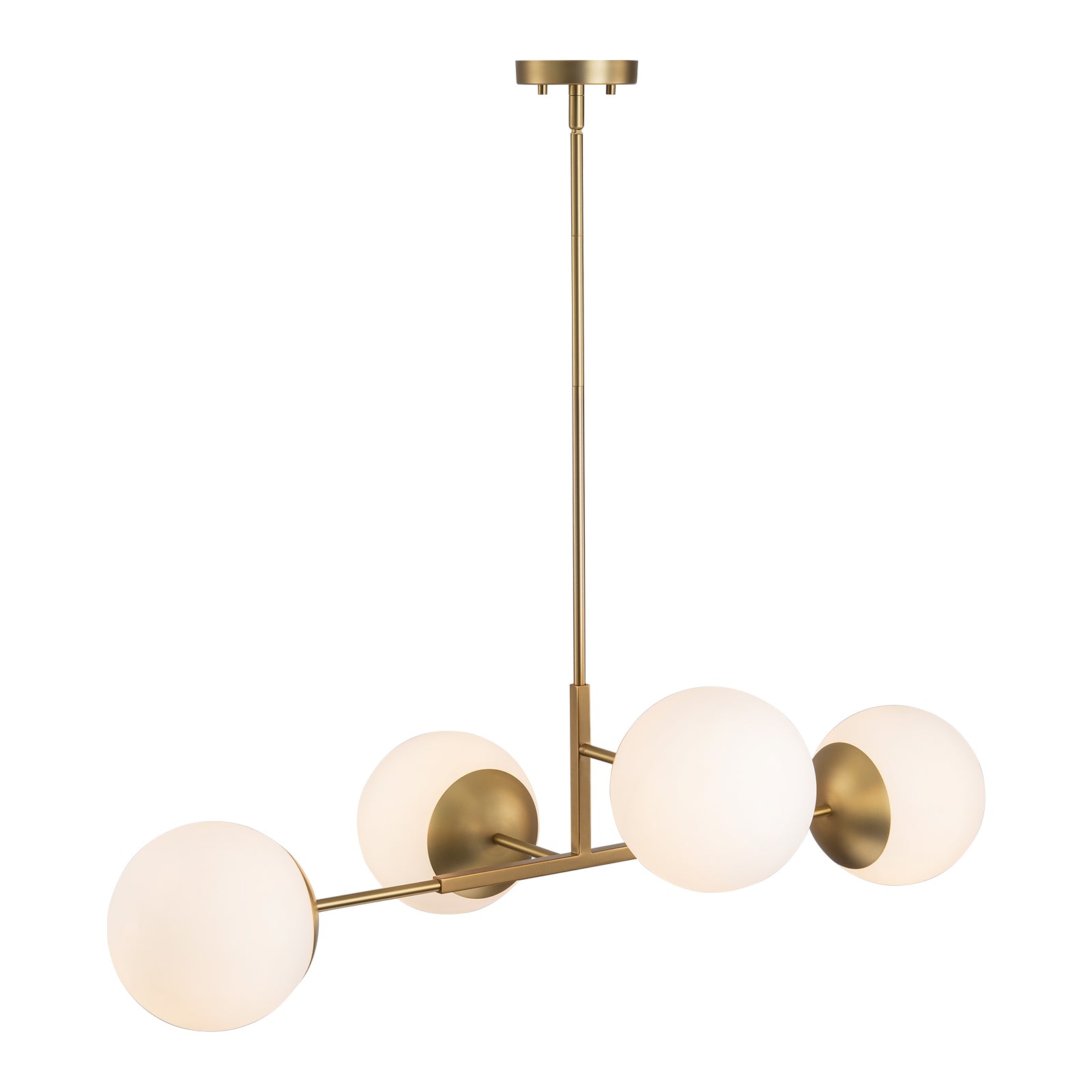 Glowlings 4-Light Modern 43"Wide Large Opal Glass Globe Brass Linear Pendant Light