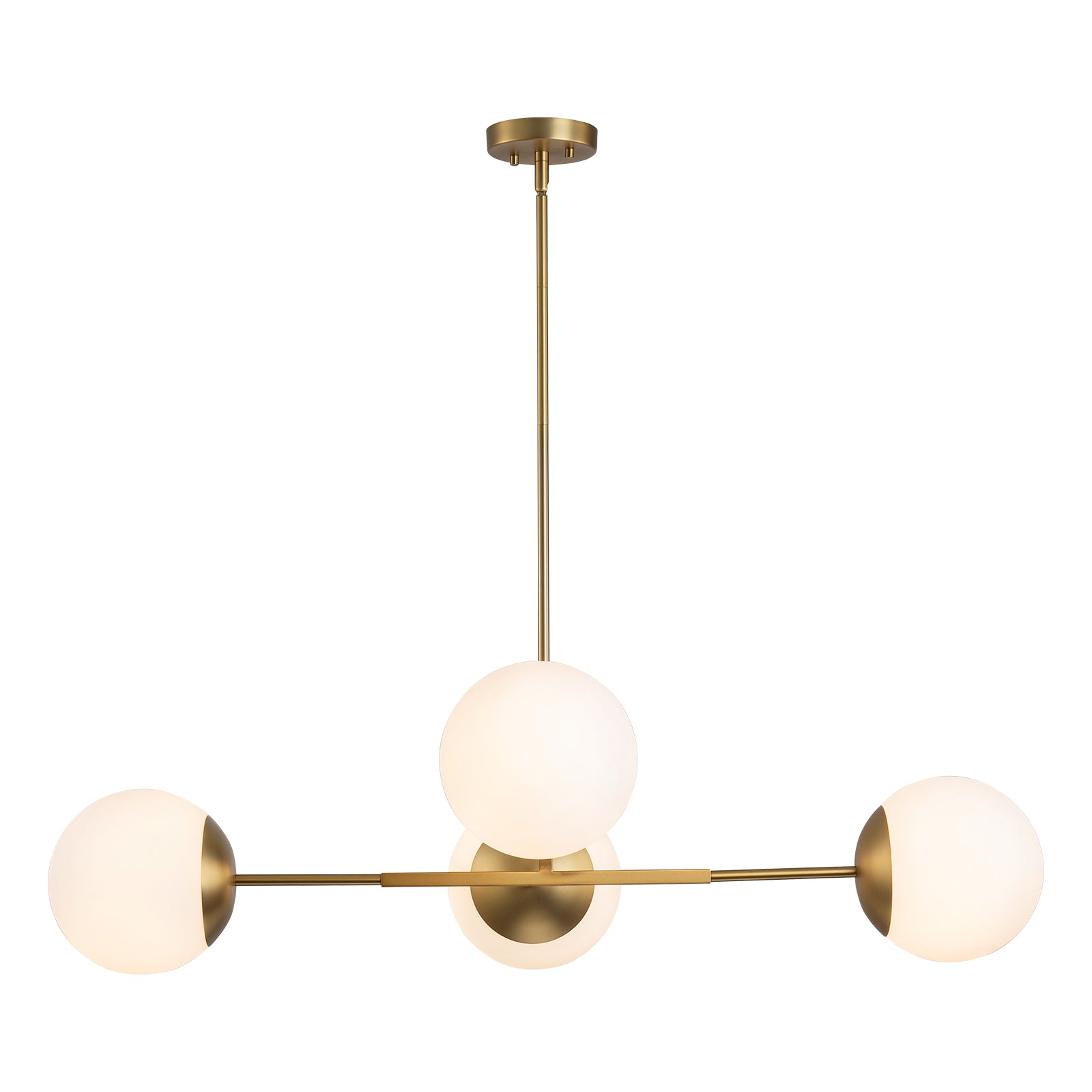 Glowlings 4-Light Modern 43"Wide Large Opal Glass Globe Brass Linear Pendant Light