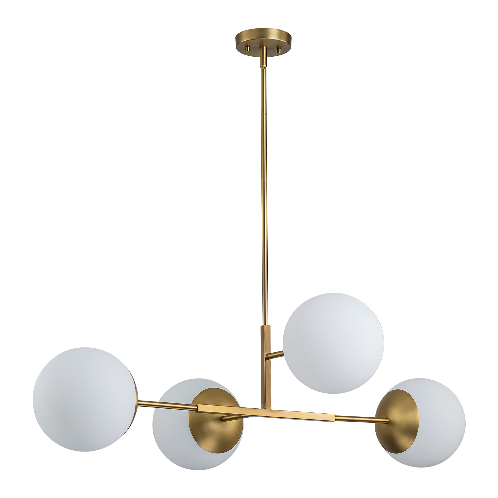 Glowlings 4-Light Modern 43"Wide Large Opal Glass Globe Brass Linear Pendant Light