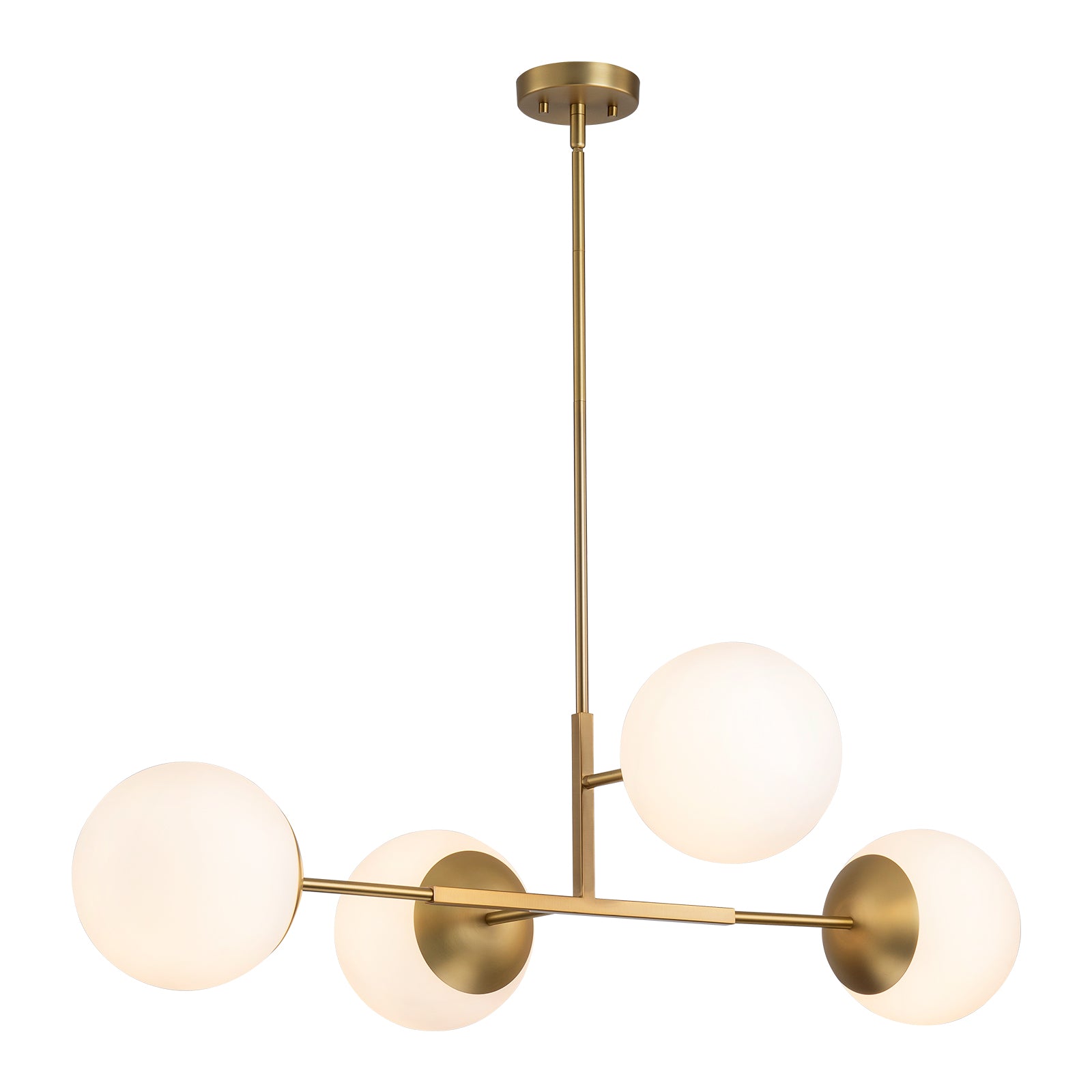 Glowlings 4-Light Modern 43"Wide Large Opal Glass Globe Brass Linear Pendant Light