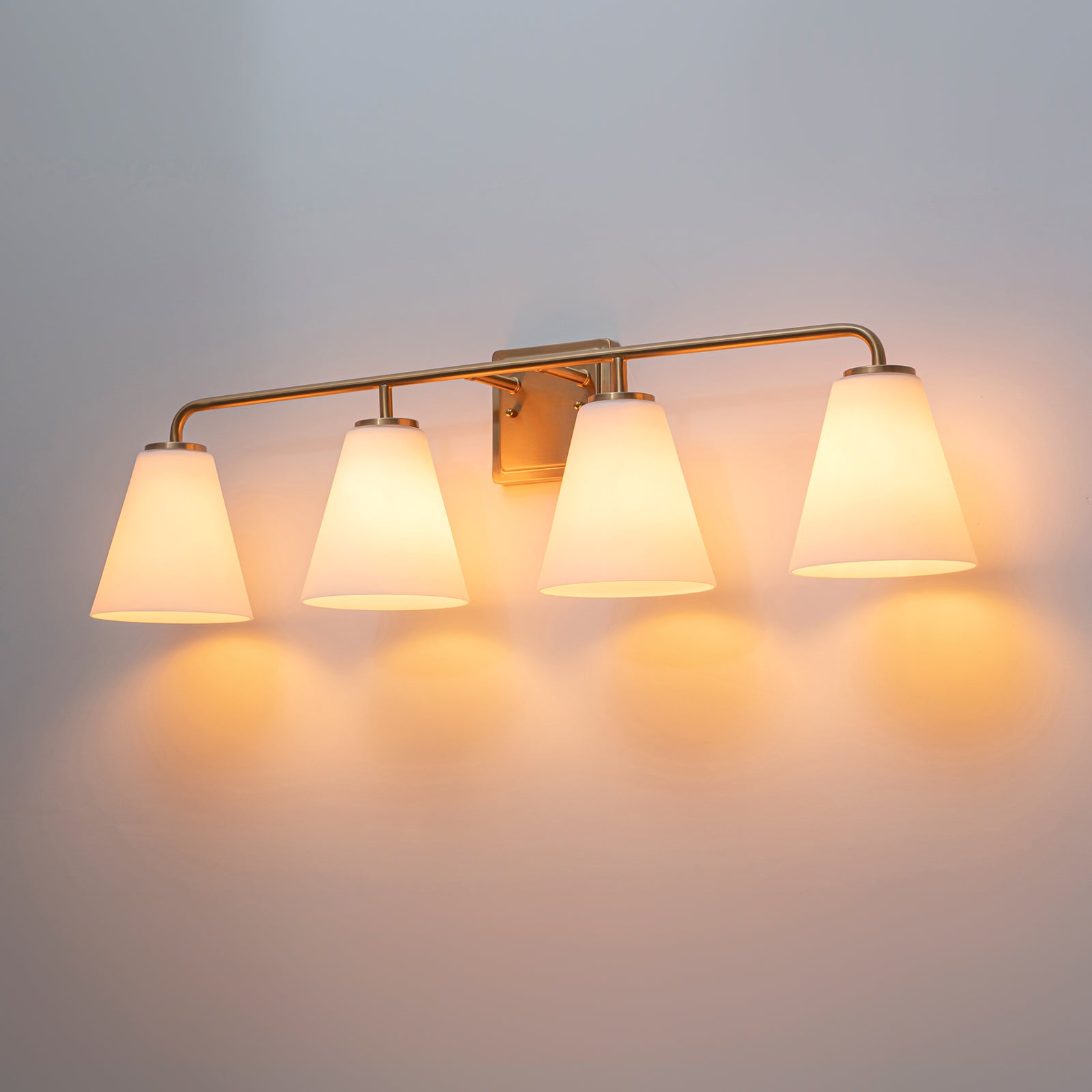 Glowlings 3/4-Light Modern Antique Brass Cone Opal Glass Bathroom Vanity Light