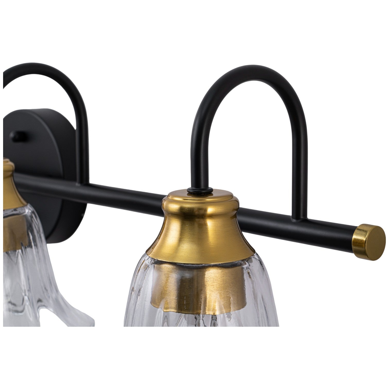 Glowlings 3/4-Light Modern Black & Gold Bathroom Vanity Light Wall Sconce with Flower Clear Glass Shades for Mirror