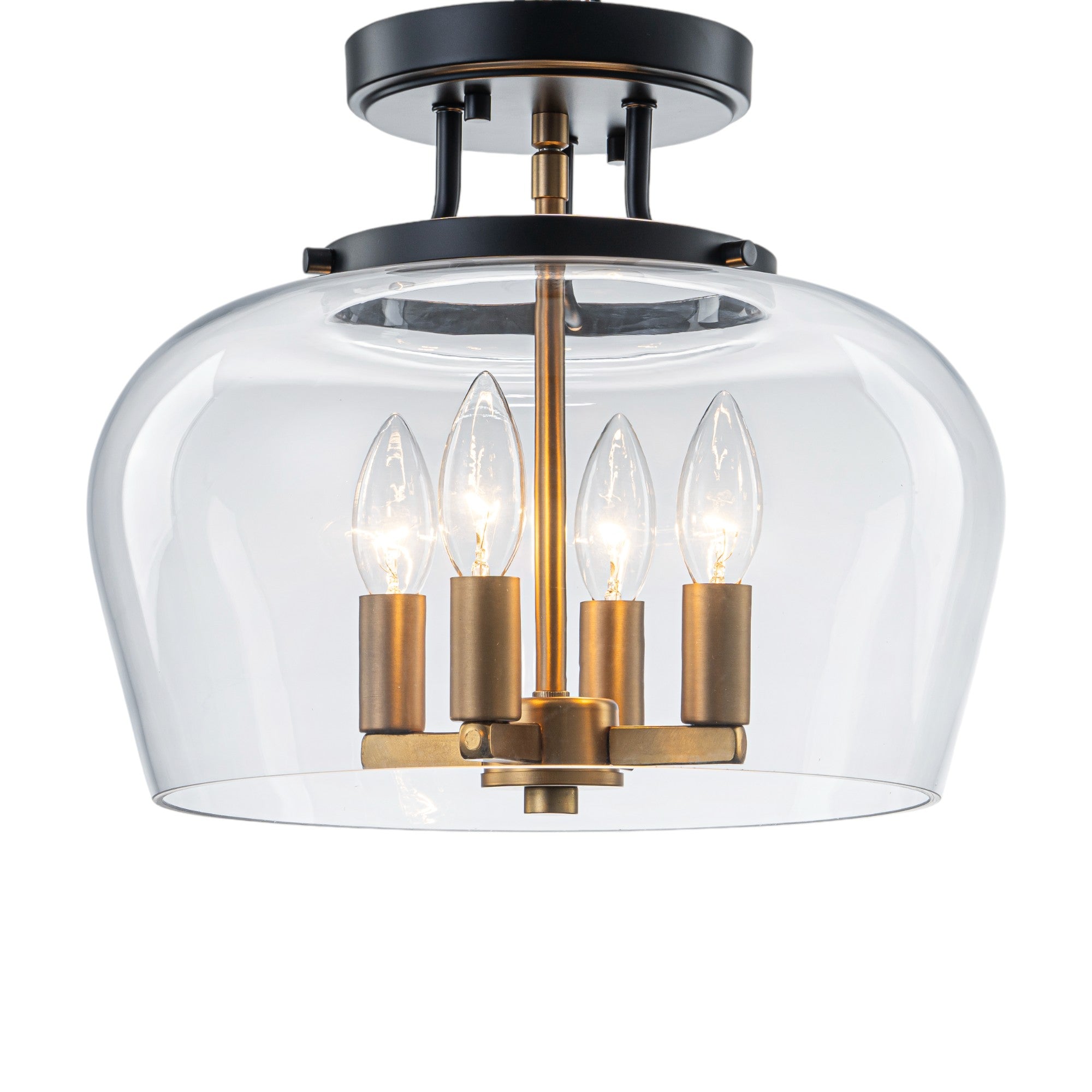 Glowlings 4-flammige moderne schwarze Laterne, Klarglas, halbbündige Deckenleuchte