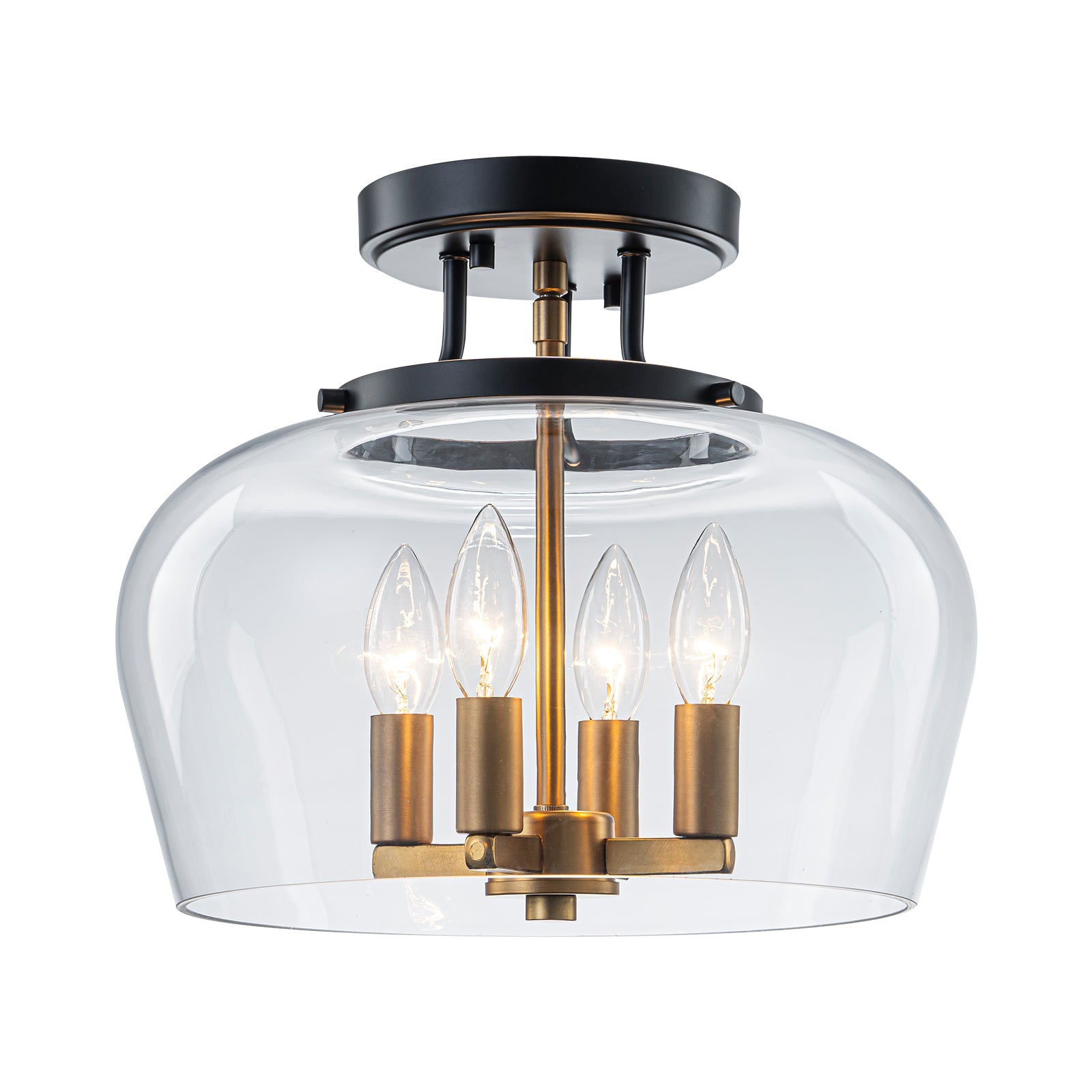 Glowlings 4-Light Modern Black Lantern Clear Glass Semi Flush Mount Ceiling Light
