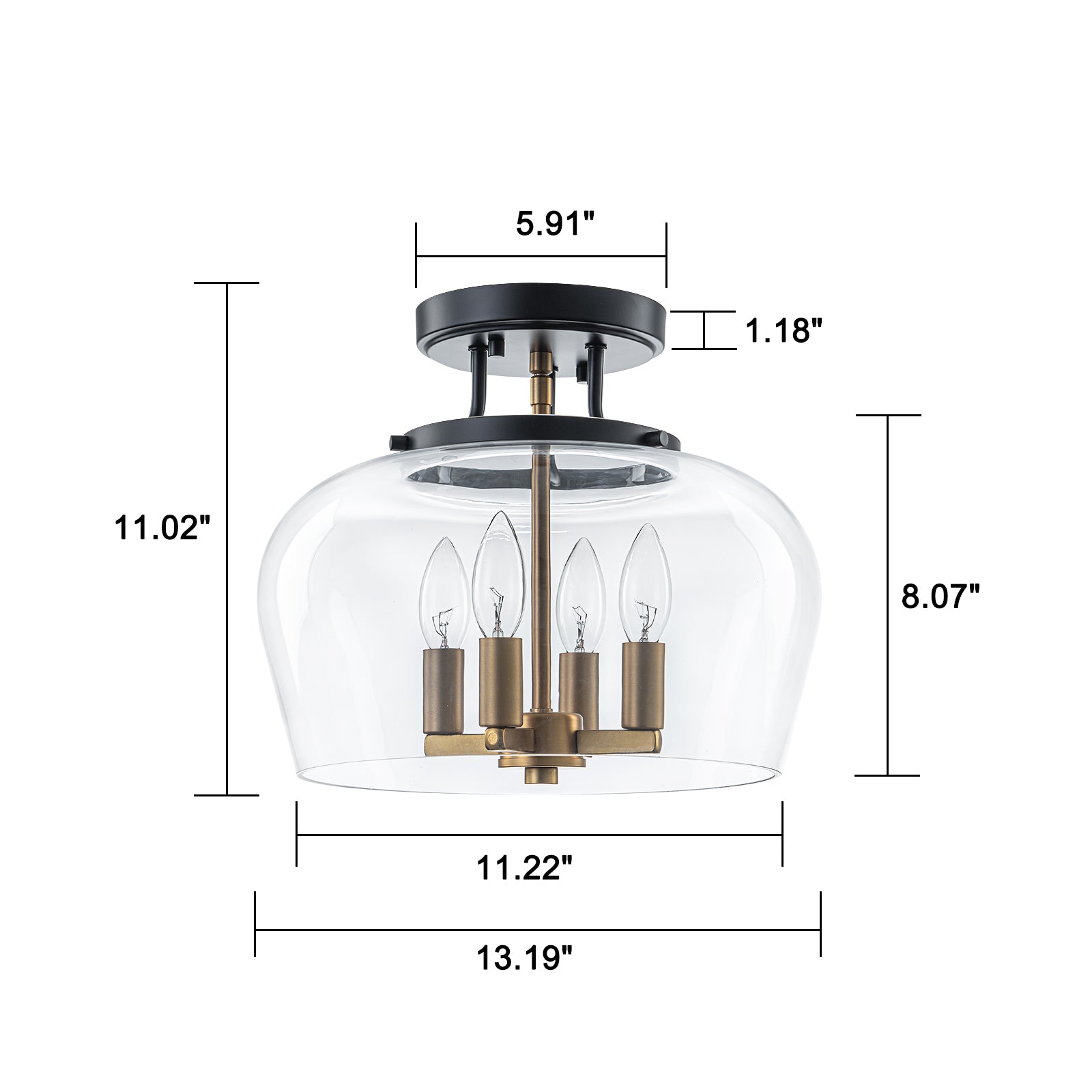 Glowlings 4-Light Modern Black Lantern Clear Glass Semi Flush Mount Ceiling Light
