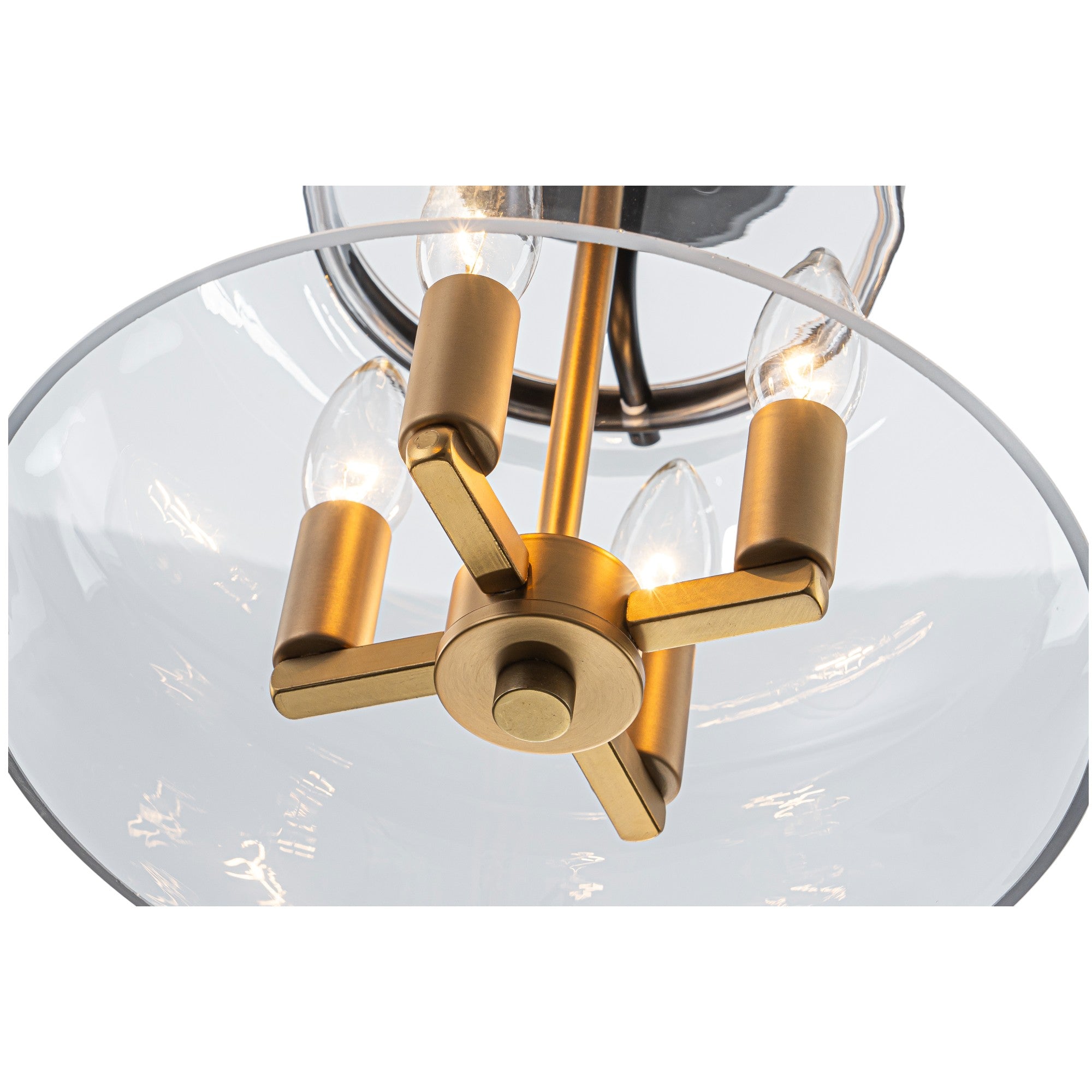 Glowlings 4-flammige moderne schwarze Laterne, Klarglas, halbbündige Deckenleuchte