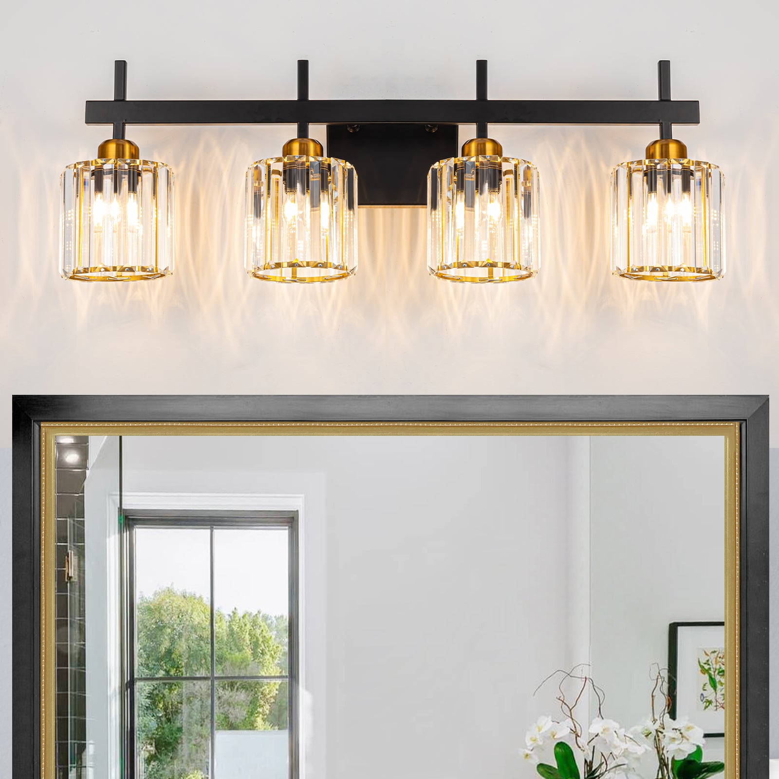Glowlings 4/5-Light Modern Crystal Bathroom Vanity Light Bathroom Light Fixtures Over Mirror