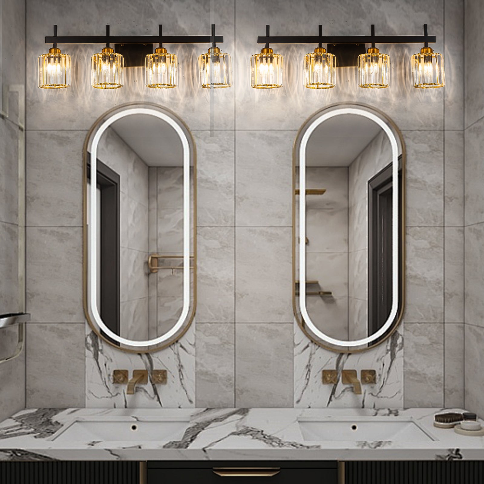 Glowlings 4/5-Light Modern Crystal Bathroom Vanity Light Bathroom Light Fixtures Over Mirror