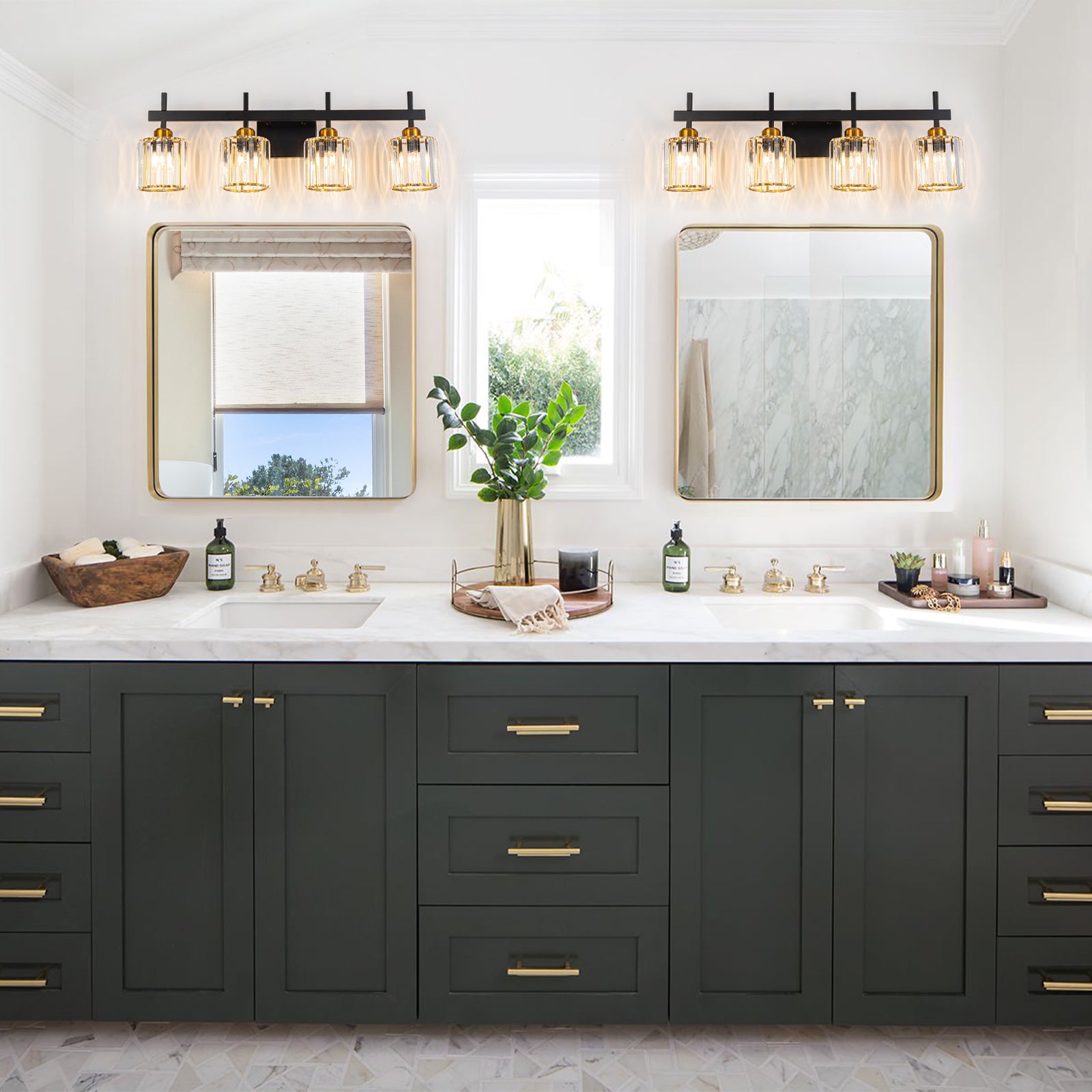 Glowlings 4/5-Light Modern Crystal Bathroom Vanity Light Bathroom Light Fixtures Over Mirror