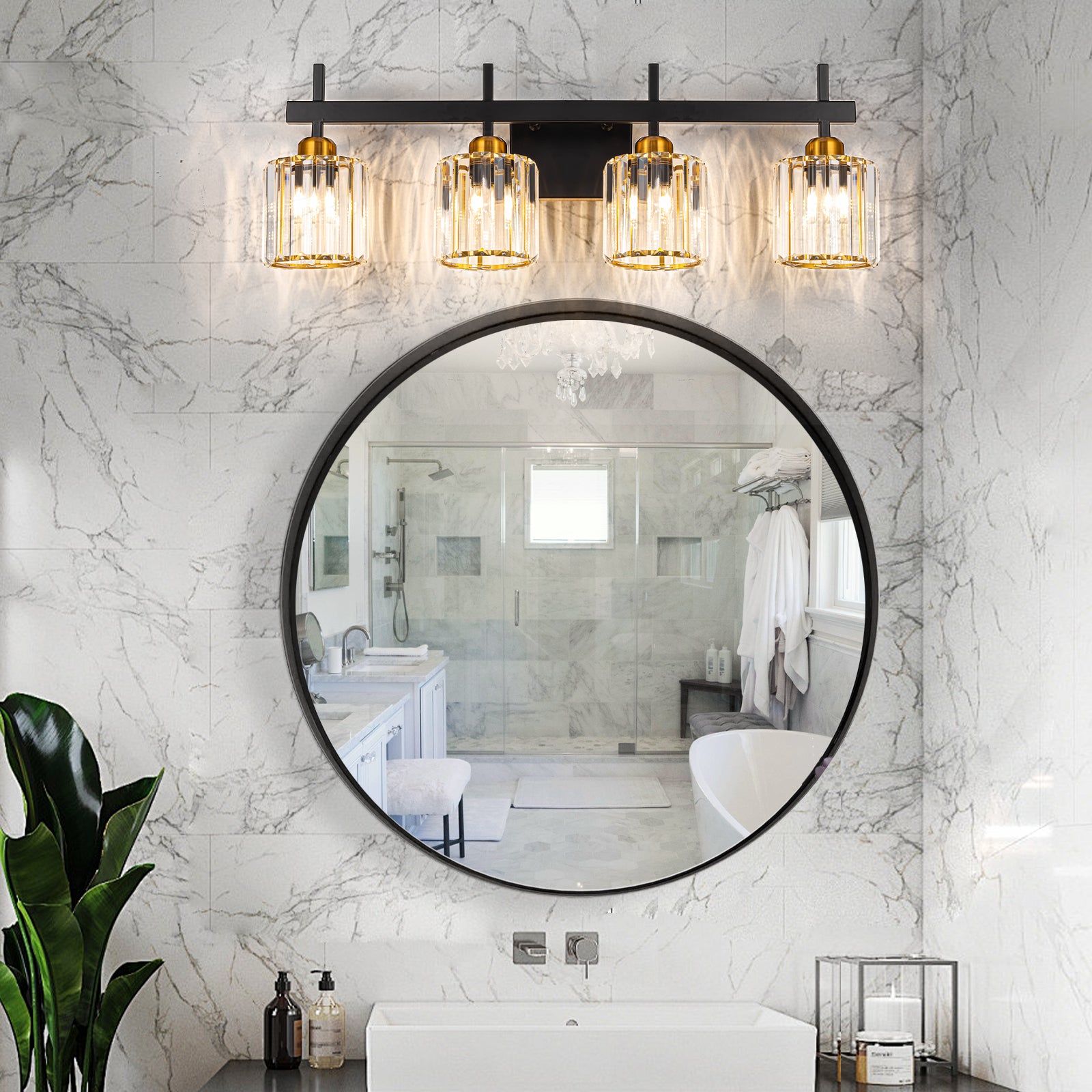 Glowlings 4/5-Light Modern Crystal Bathroom Vanity Light Bathroom Light Fixtures Over Mirror