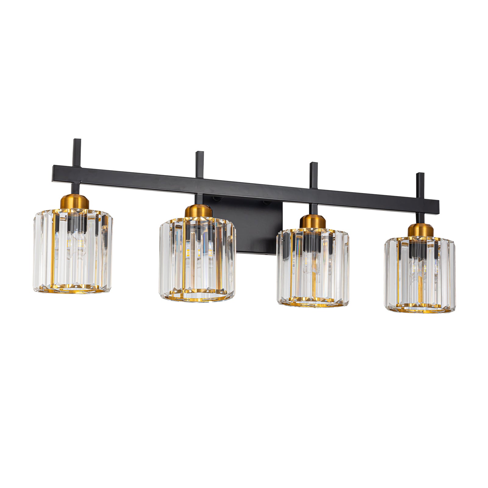 4-Light Black & Gold Bathroom Vanity Light - Clear Glass Globe Shade Fixture For Mirror Lighting