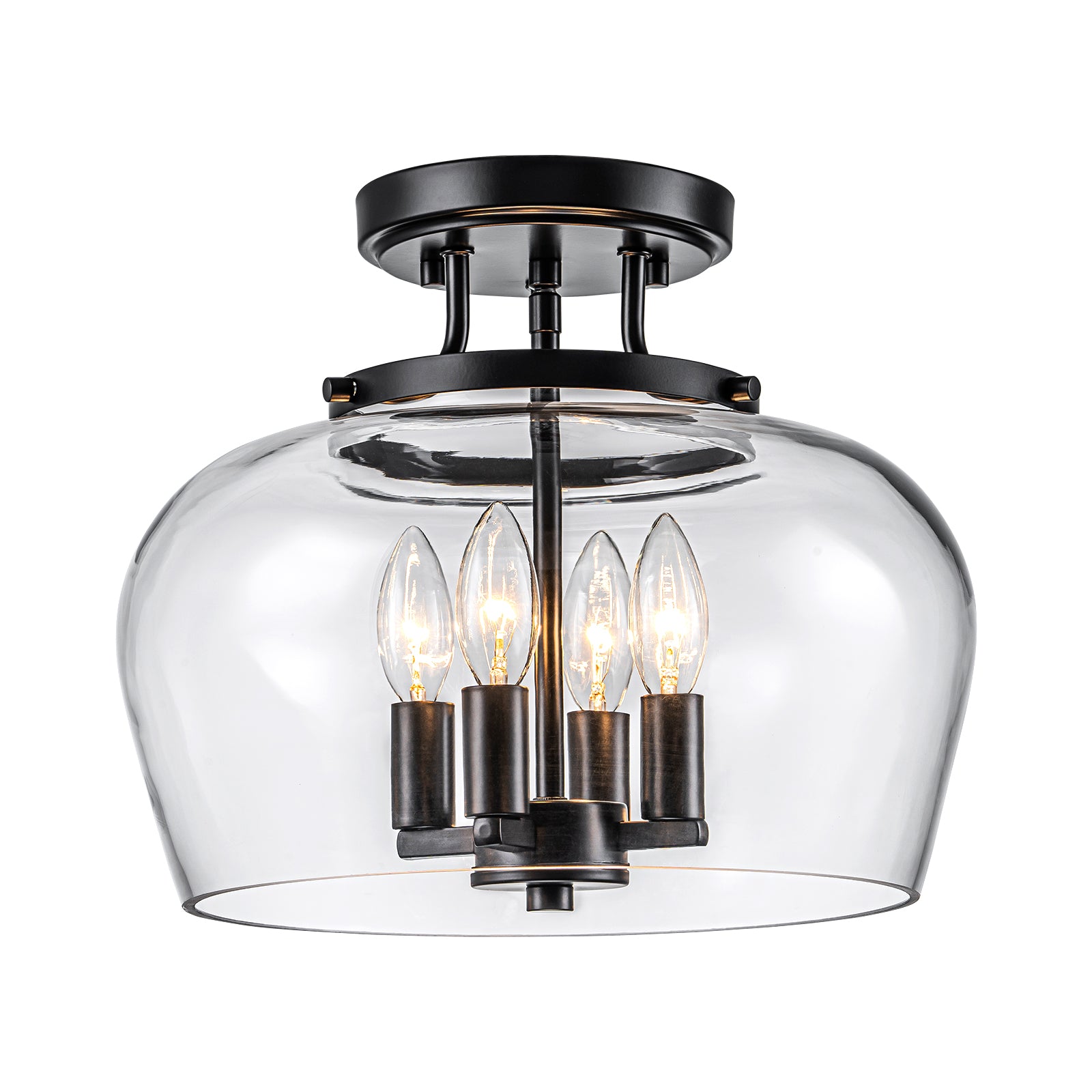 Glowlings 4-Light Modern Black Lantern Clear Glass Semi Flush Mount Ceiling Light
