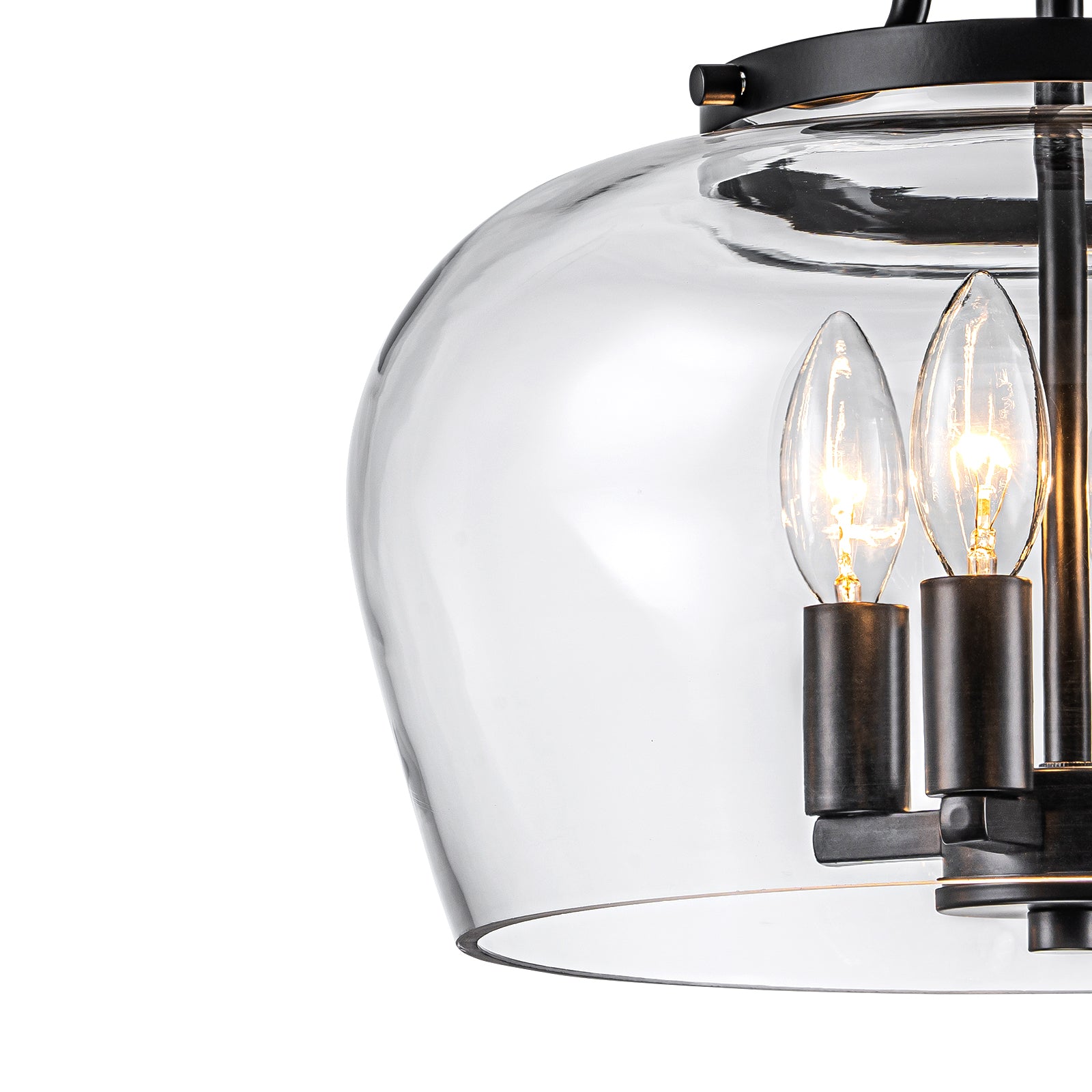 Glowlings 4-Light Modern Black Lantern Clear Glass Semi Flush Mount Ceiling Light