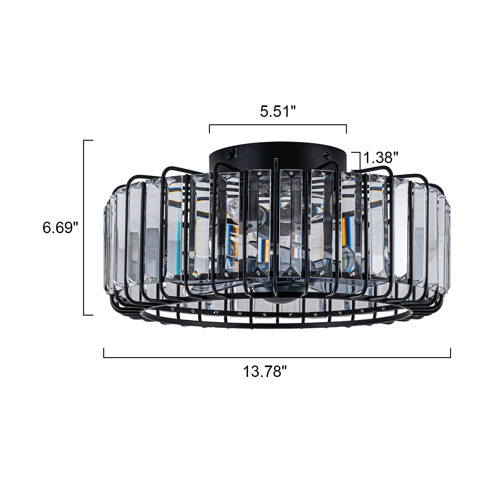 Glowlings 4-Light Modern Black Metal Cage Design Crystal Flush Mount Ceiling Fan with Light