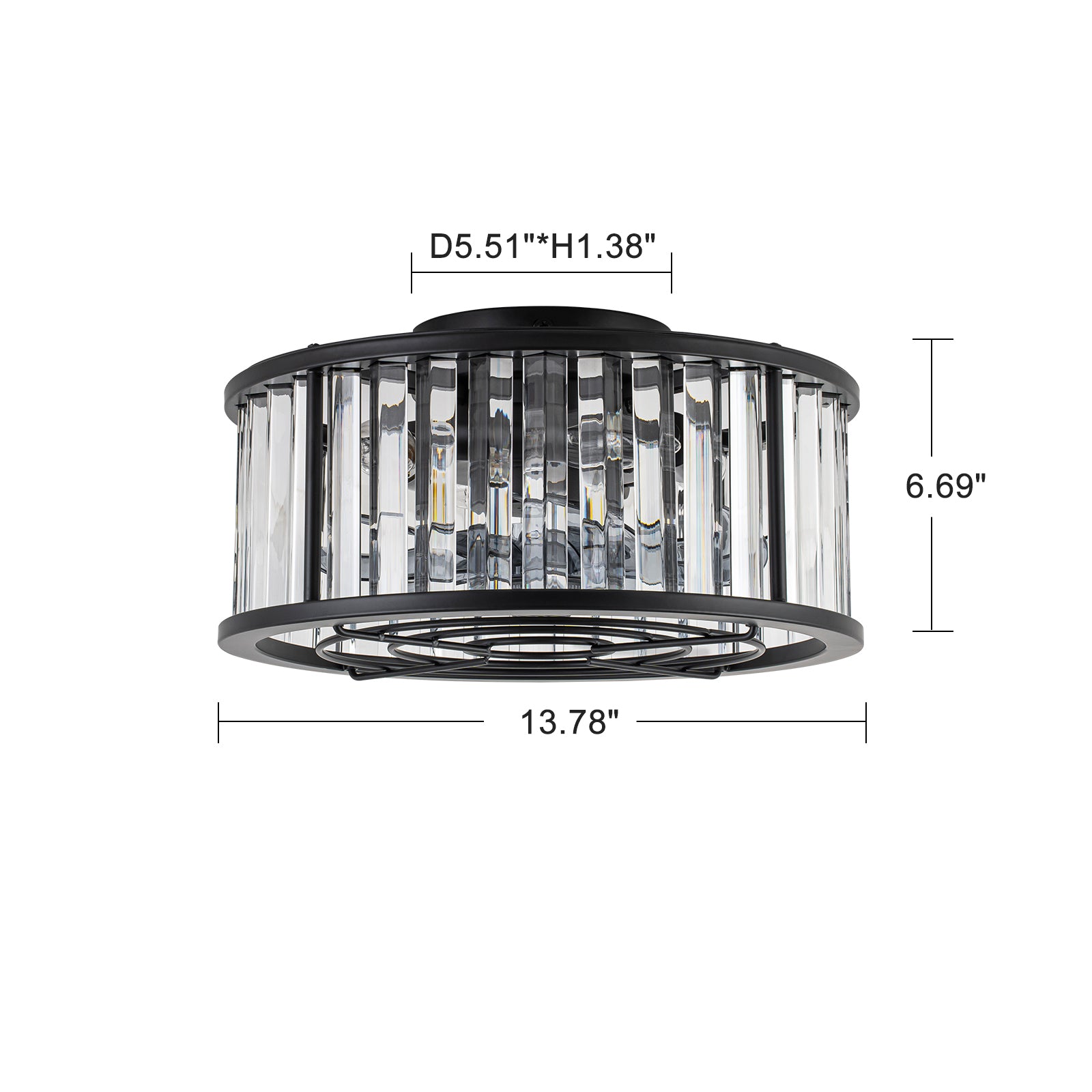 Glowlings 4-Light Modern Black Metal Cage Design Crystal Flush Mount Ceiling Fan with Light