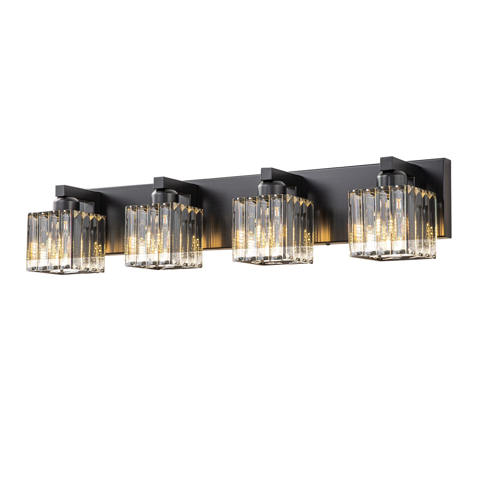 Glowlings 3/4/5-Light Modern Matte Black Square Crystal Bathroom Vanity Light Fixtures Over Mirror
