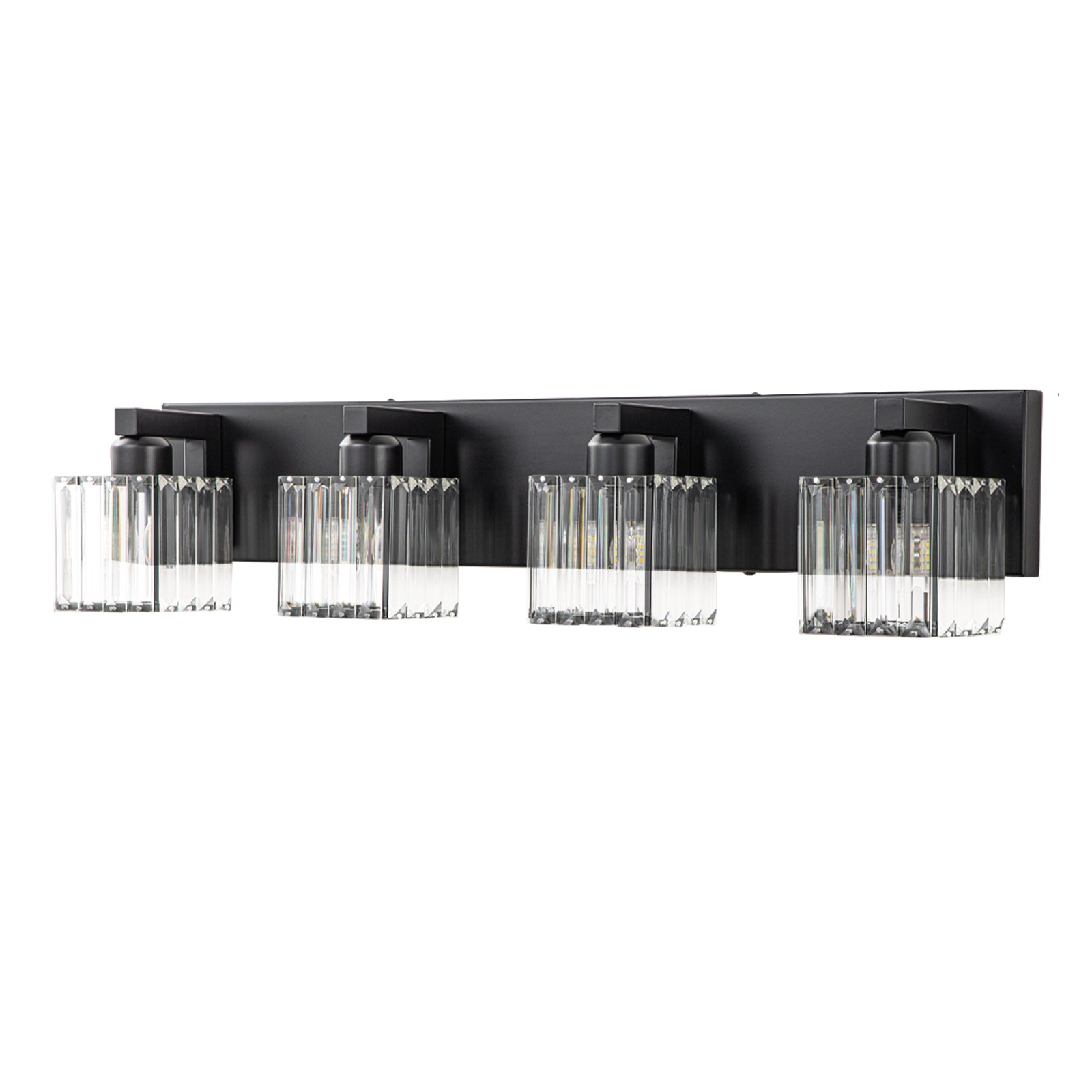 Glowlings 3/4/5-Light Modern Matte Black Square Crystal Bathroom Vanity Light Fixtures Over Mirror