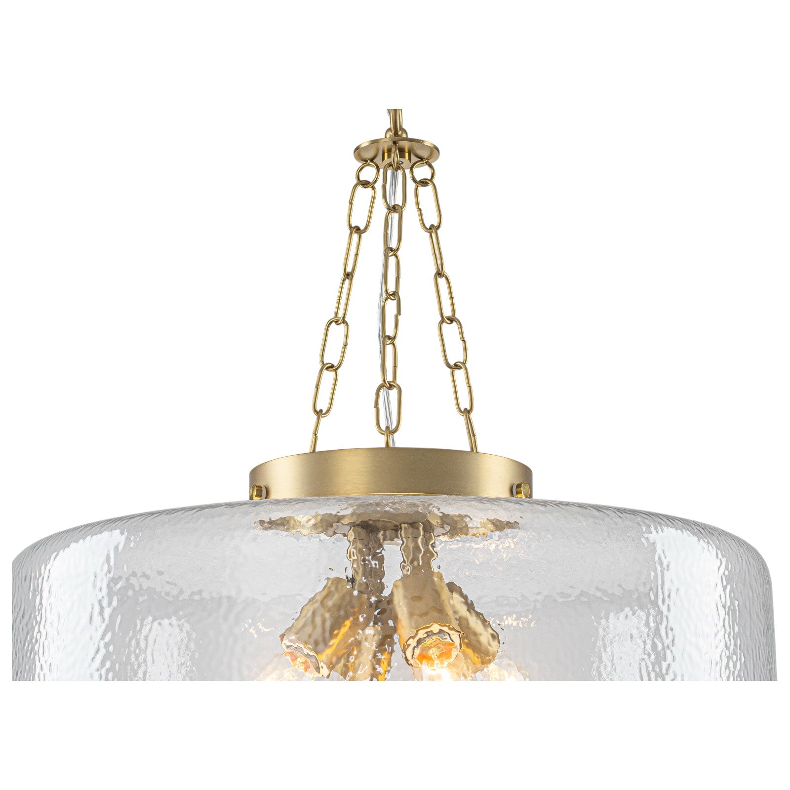 Glowlings 4-Light Modern 20"Wide Brass Glass Drum Chandelier,Textured Clear Water Ripple Glass Pendant Light