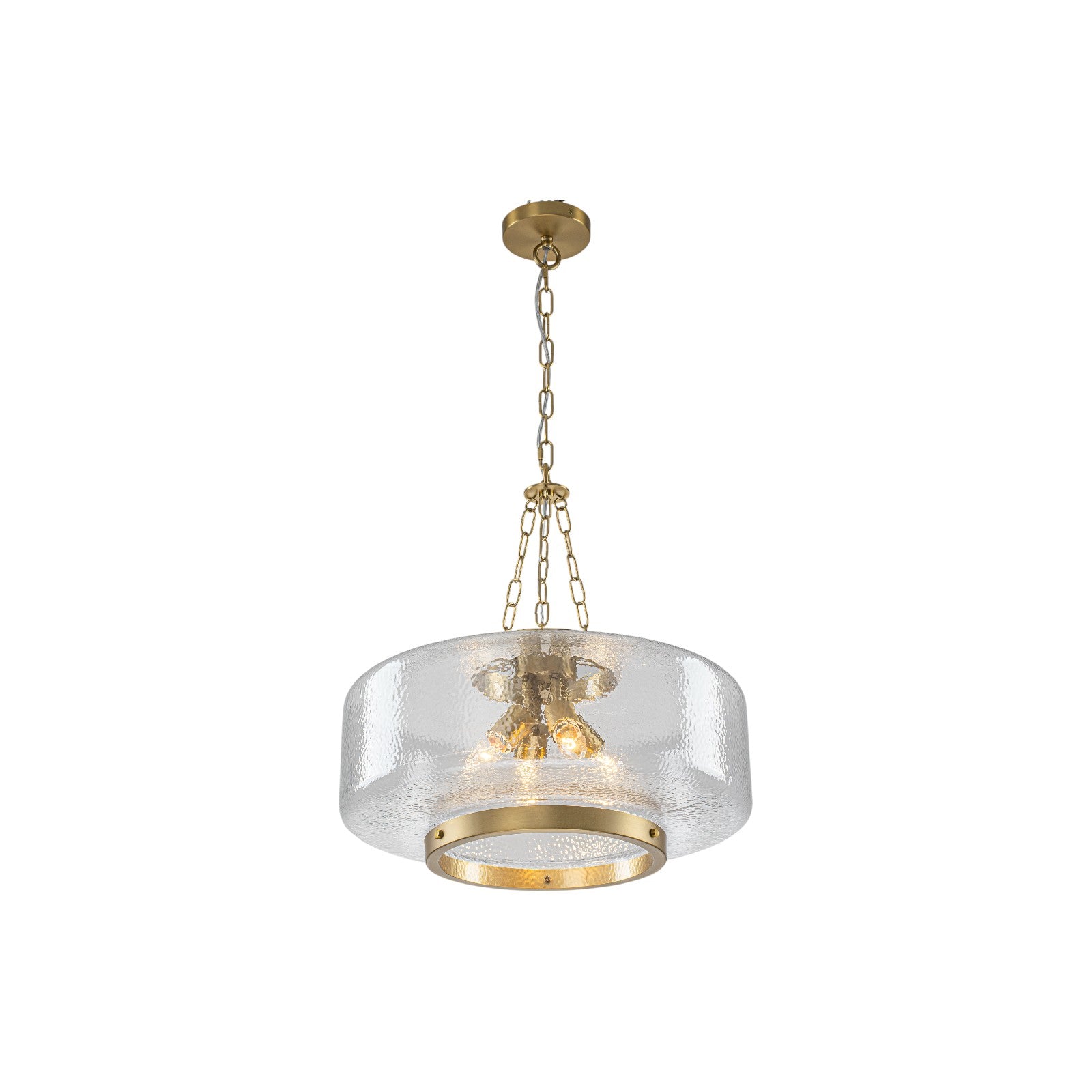 Glowlings 4-Light Modern 20"Wide Brass Glass Drum Chandelier,Textured Clear Water Ripple Glass Pendant Light