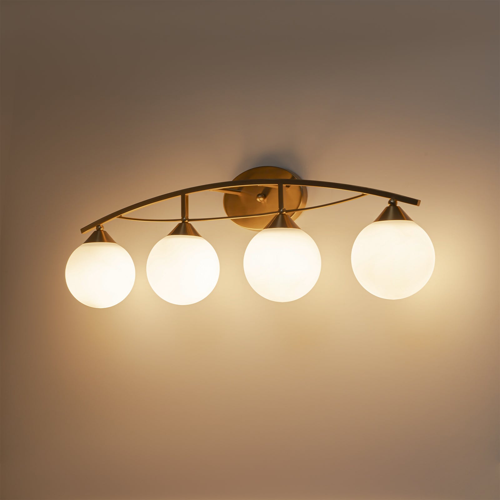 Glowlings 3/4-Light Modern Brass Curve Opal Glass Bathroom Vanity Light