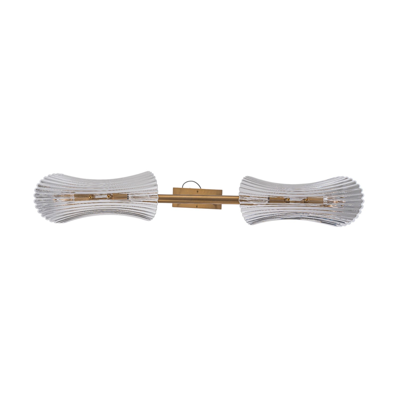 Glowlings 4-Light Modern 41"Wide Large Brushed Brass Ribbed Arched Glass Linear Chandelier Island Light