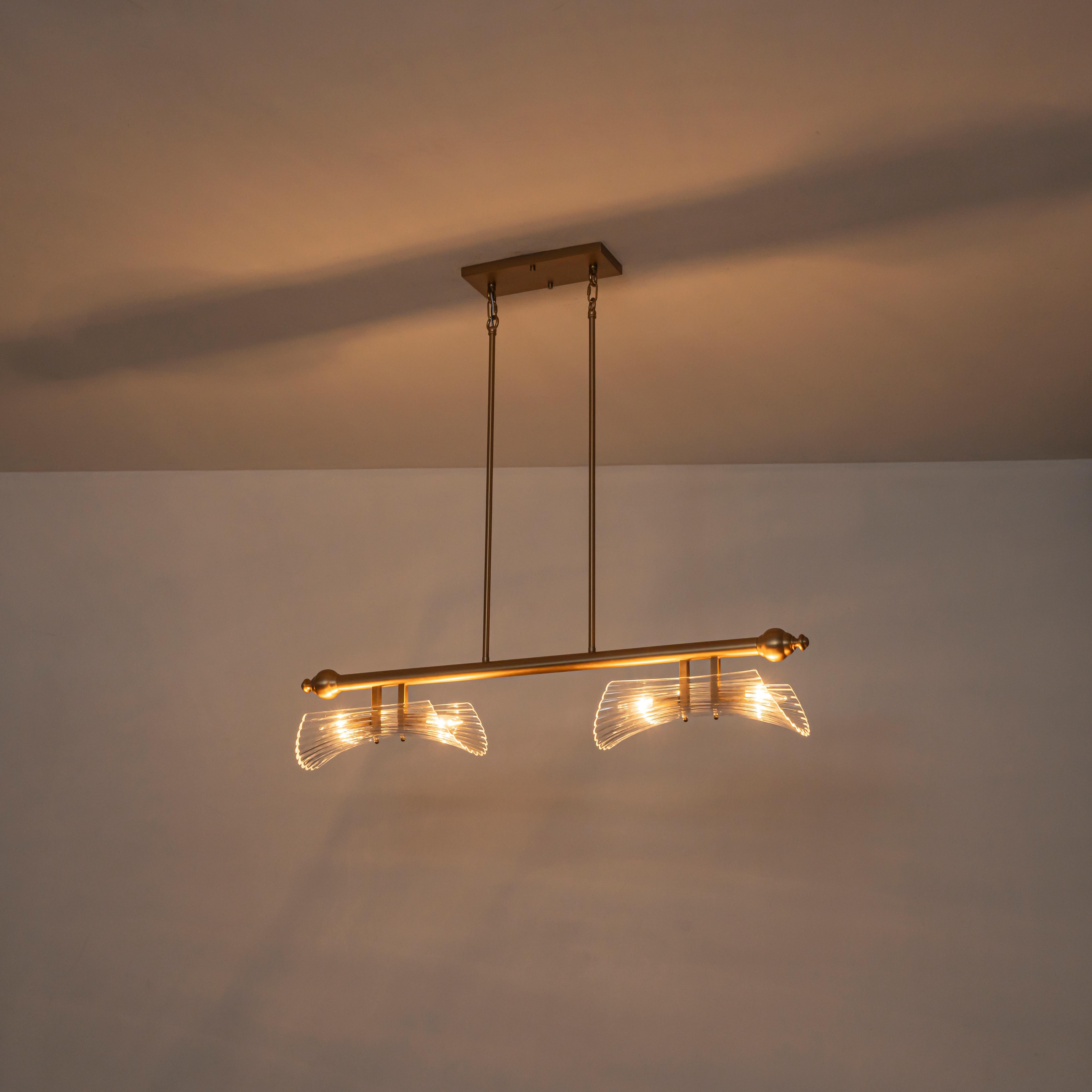 Glowlings 4-Light Modern 41"Wide Large Brushed Brass Ribbed Arched Glass Linear Chandelier Island Light