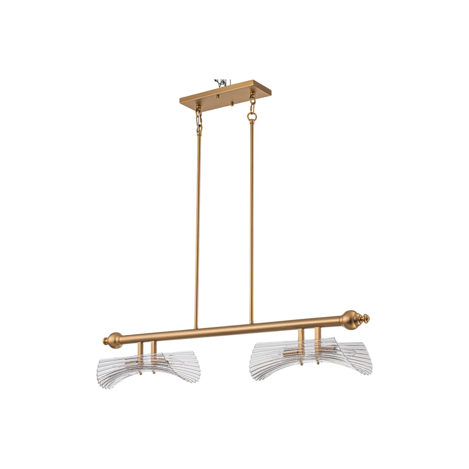 Glowlings 4-Light Modern 41"Wide Large Brushed Brass Ribbed Arched Glass Linear Chandelier Island Light