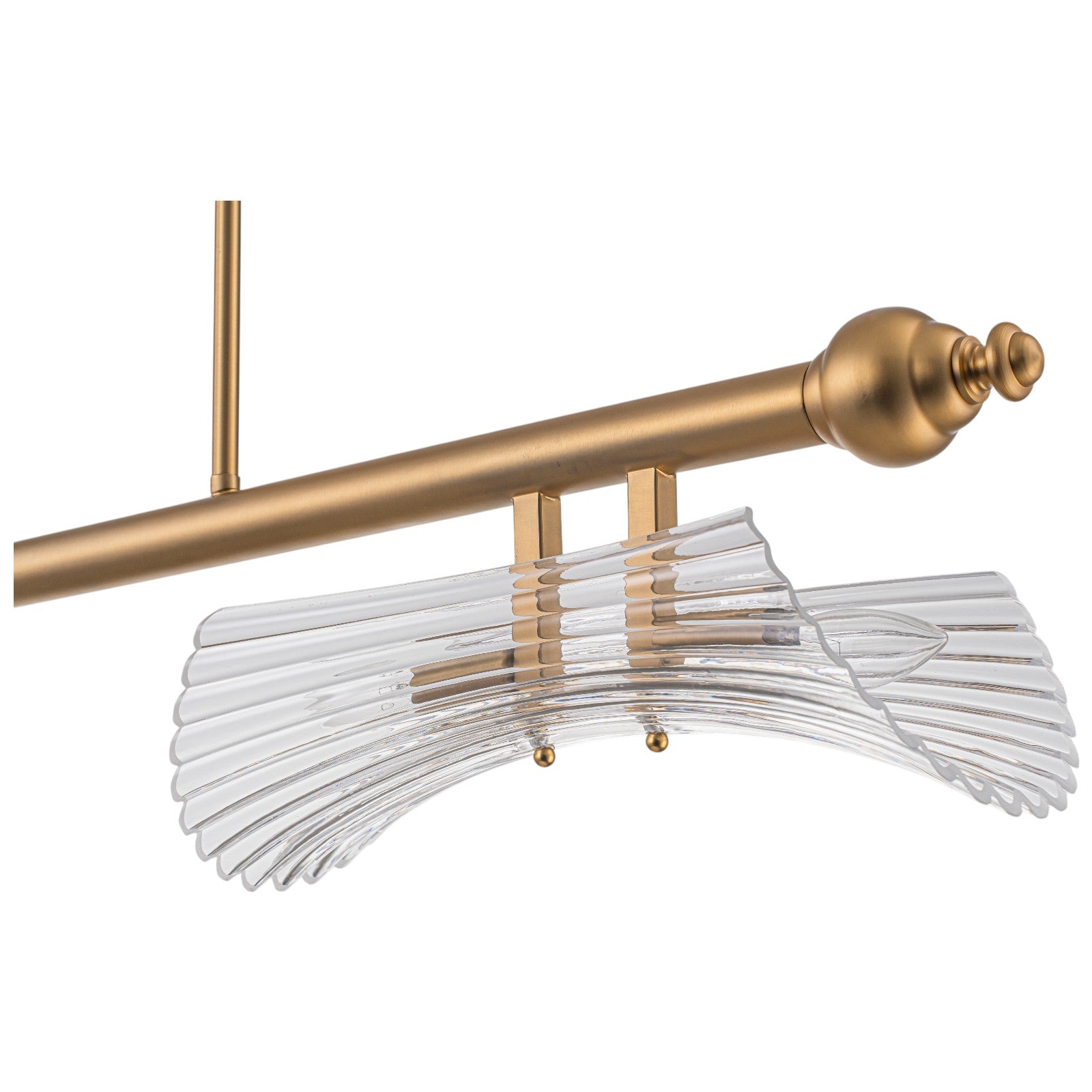 Glowlings 4-Light Modern 41"Wide Large Brushed Brass Ribbed Arched Glass Linear Chandelier Island Light