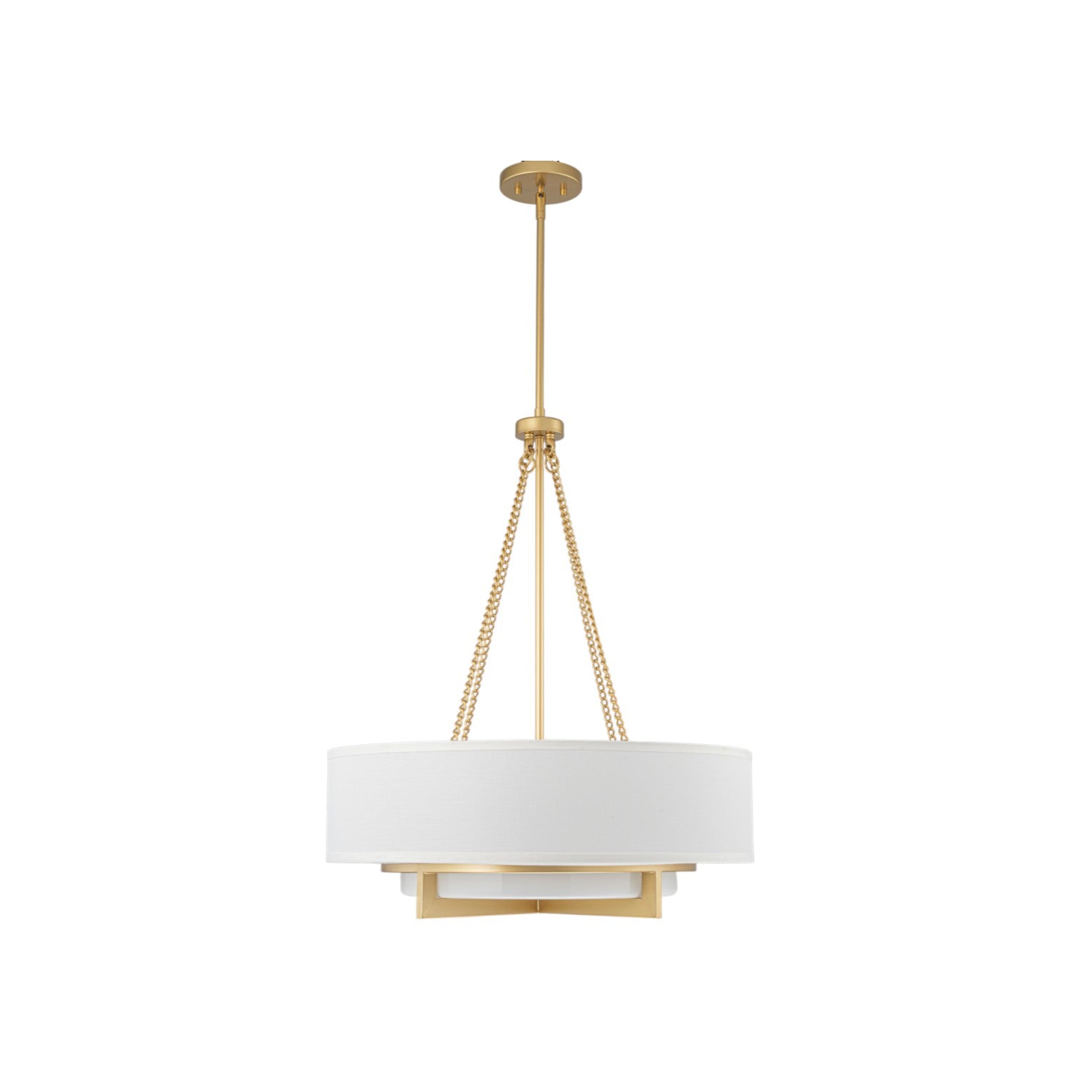 Glowlings 4-Light Modern 24"Wide Brushed Gold Drum Chandelier with Off-White Linen Shade & Opal Glass
