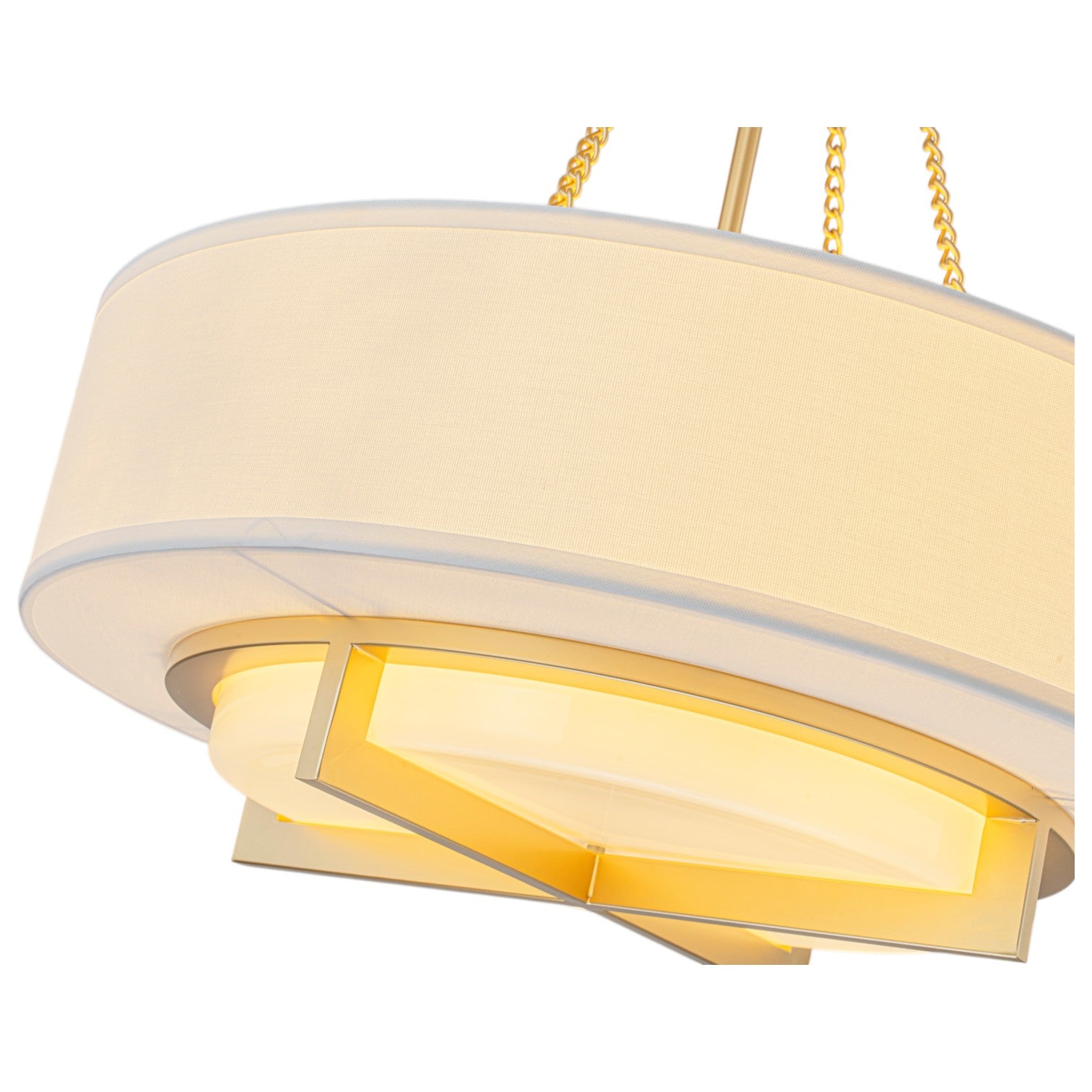 Glowlings 4-Light Modern 24"Wide Brushed Gold Drum Chandelier with Off-White Linen Shade & Opal Glass