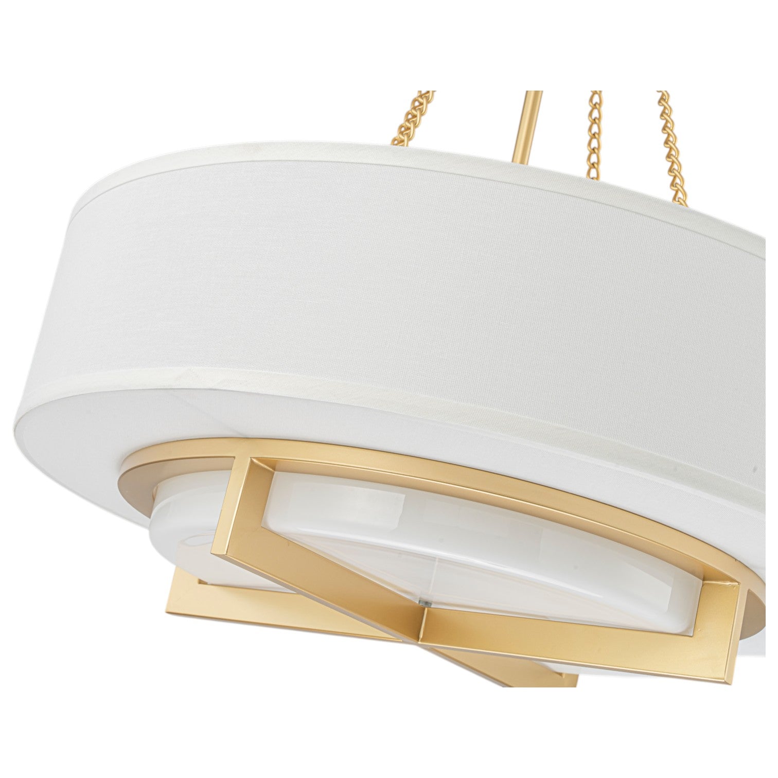 Glowlings 4-Light Modern 24"Wide Brushed Gold Drum Chandelier with Off-White Linen Shade & Opal Glass
