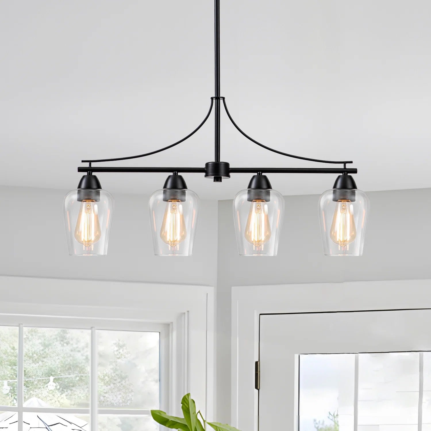 Glowlings 4-Light Modern Clear Glass Linear Shyloh Pendant Light For Kitchen Island Dining Room