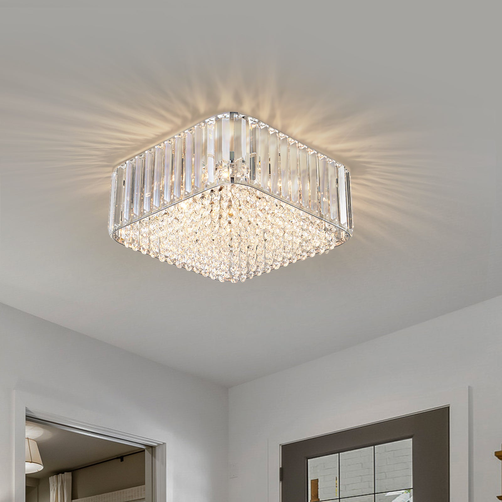 Glowlings 4-Light Contemporary 13"Wide Square Crystal Flush Mount Ceiling Light