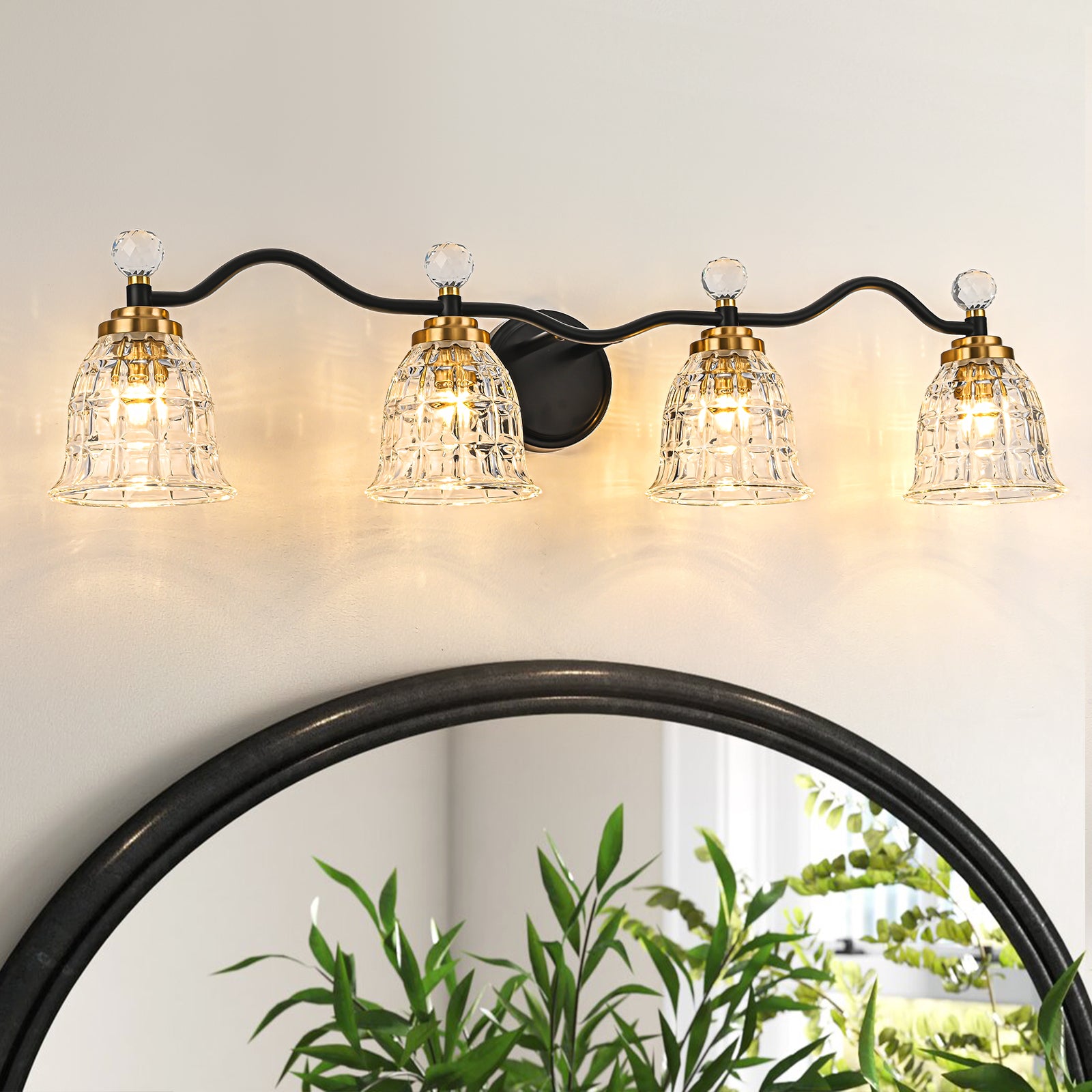 Glowlings 2/3/4/5-Light Modern Crystal Flower Shades Bathroom Vanity Light Over Mirror