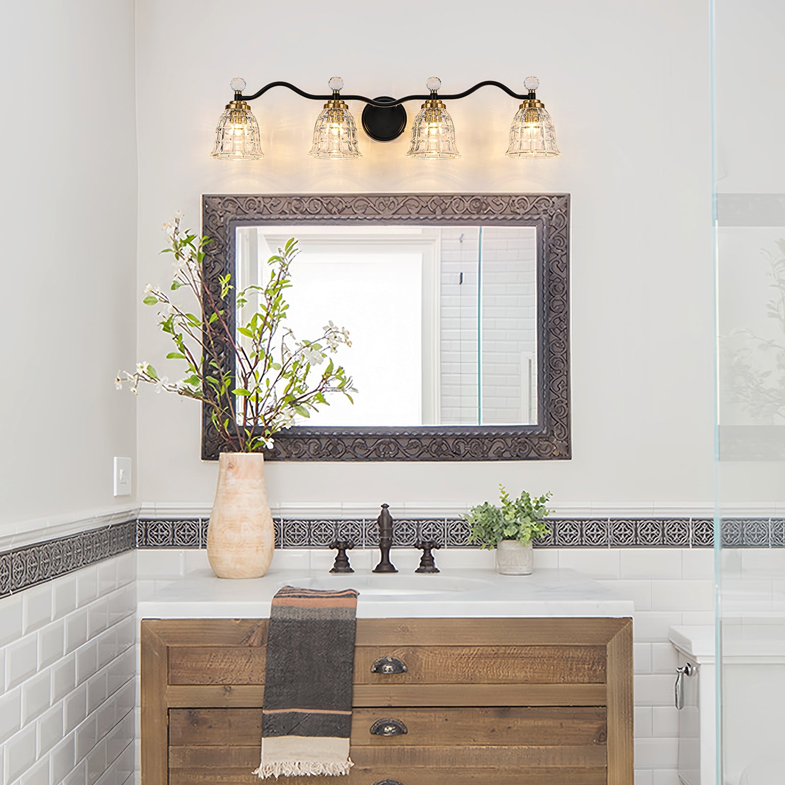 Glowlings 2/3/4/5-Light Modern Crystal Flower Shades Bathroom Vanity Light Over Mirror