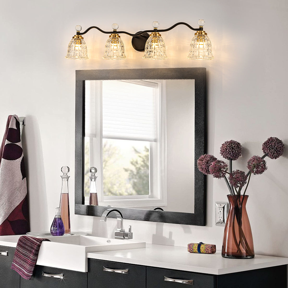 Glowlings 2/3/4/5-Light Modern Crystal Flower Shades Bathroom Vanity Light Over Mirror