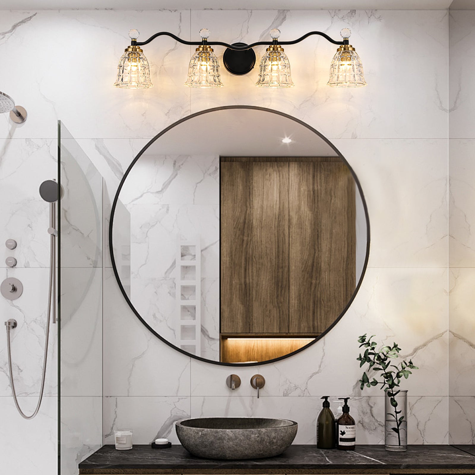 Glowlings 2/3/4/5-Light Modern Crystal Flower Shades Bathroom Vanity Light Over Mirror