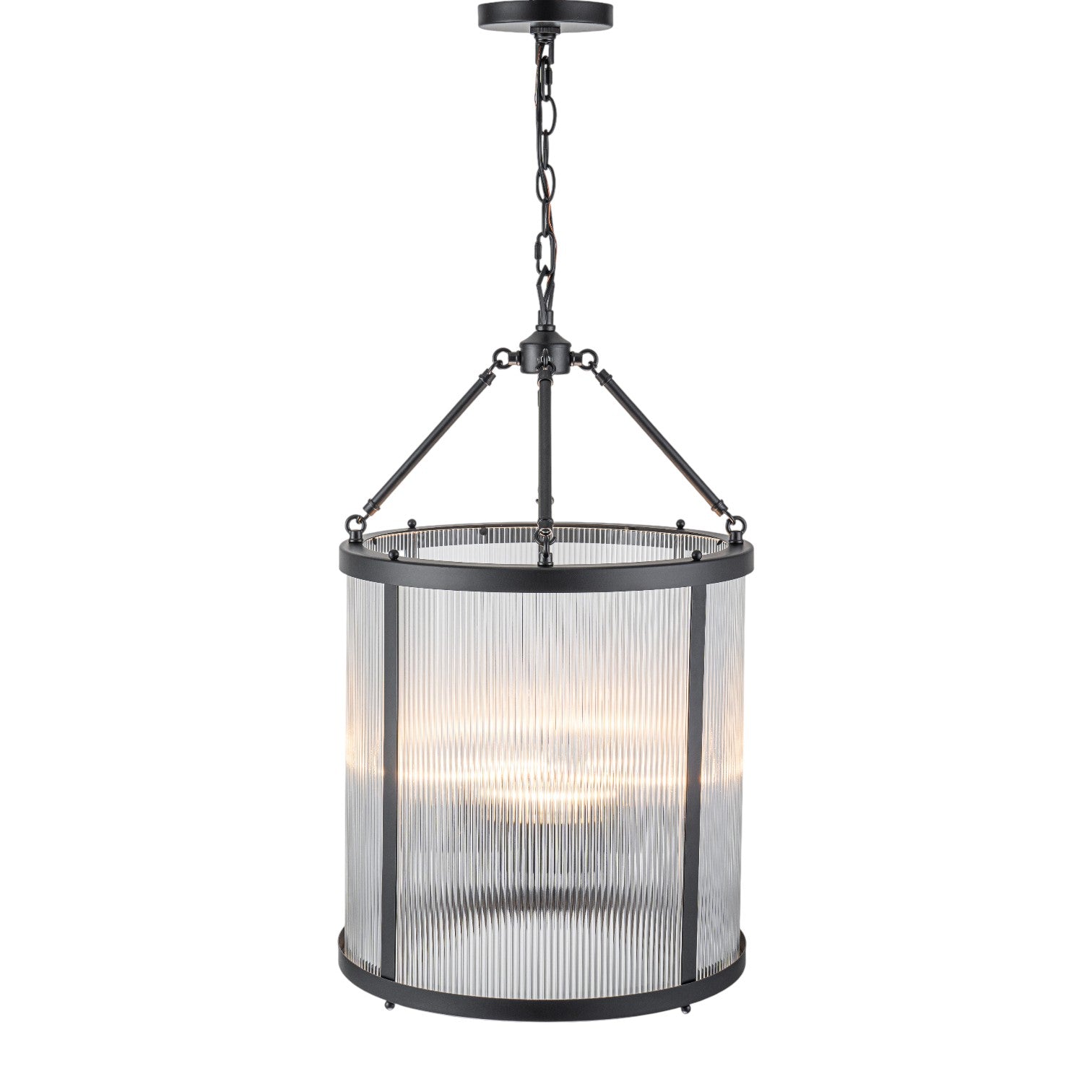Glowlings 4-Light Modern 16"Wide Cylinder Lantern Clear Ribbed Glass Chandelier