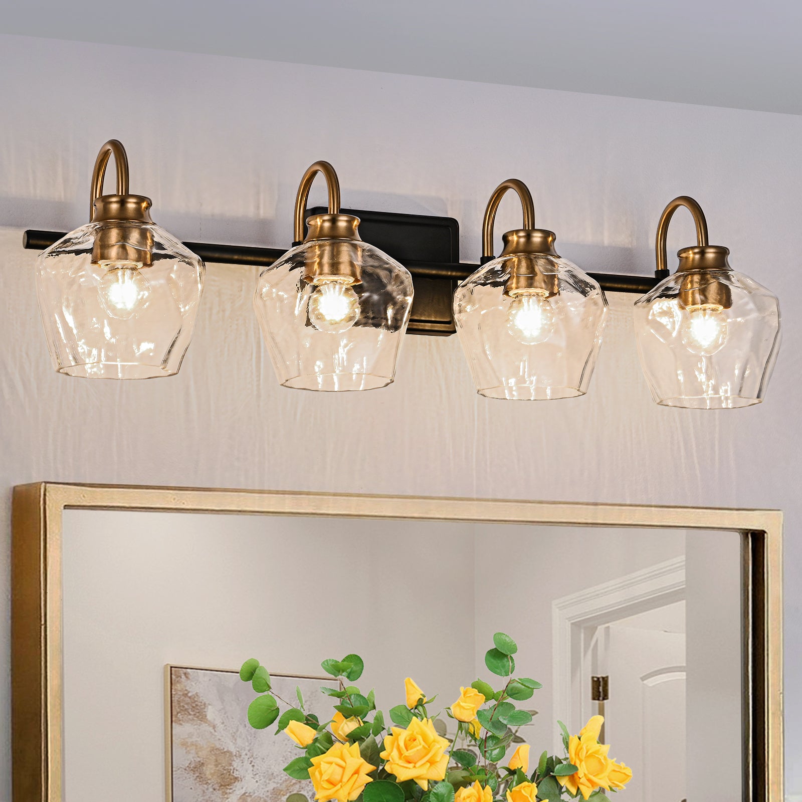 Glowlings 3/4-Light Modern Diamond-pattern Textured Glass Dimmable Bathroom Vanity Light